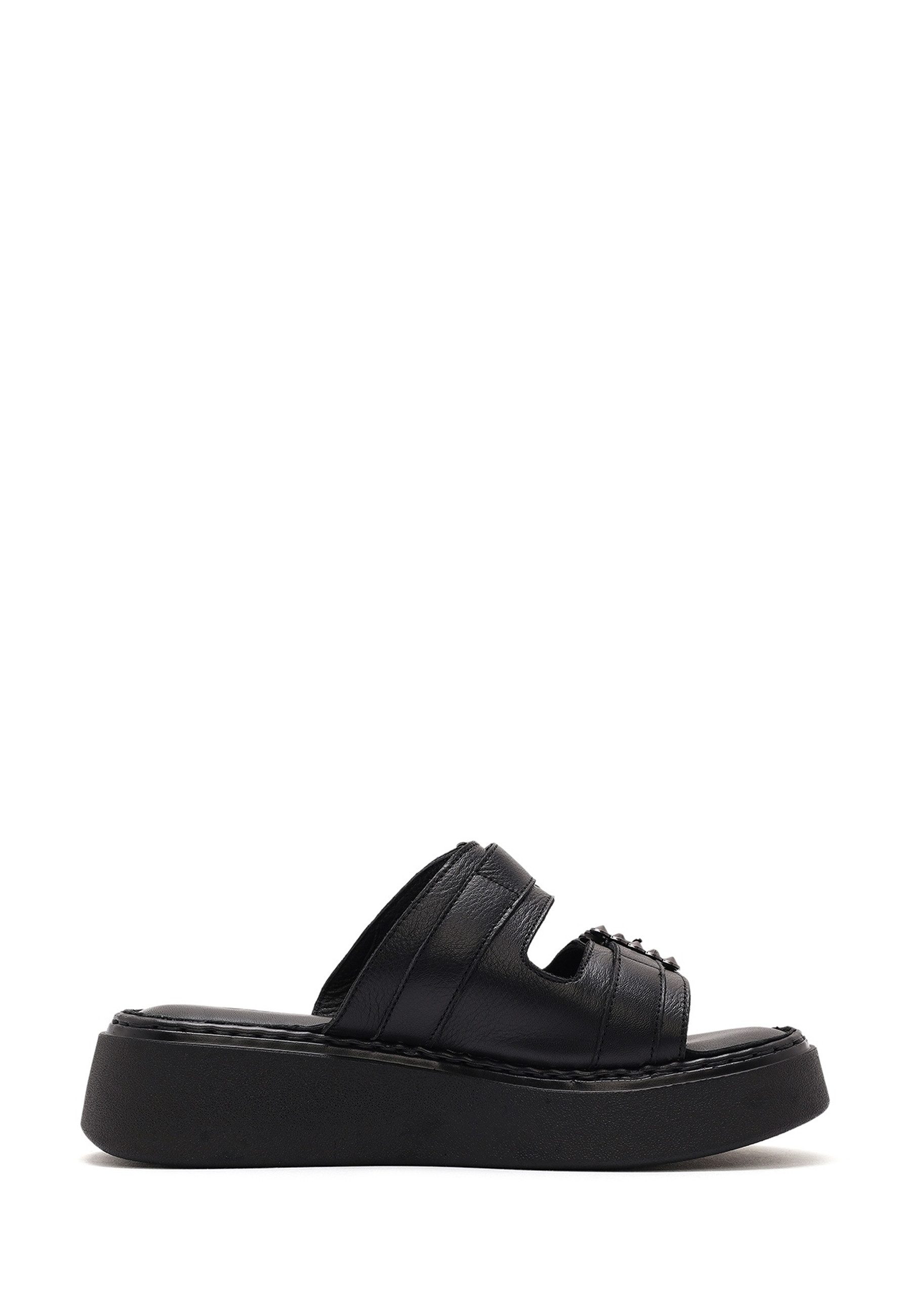 Derimod Pantoletten aus Leder mit Strass-Details Mules Echtes Leder, Slip-On-Stil, Nieten-Schnallen, Plateau-Design