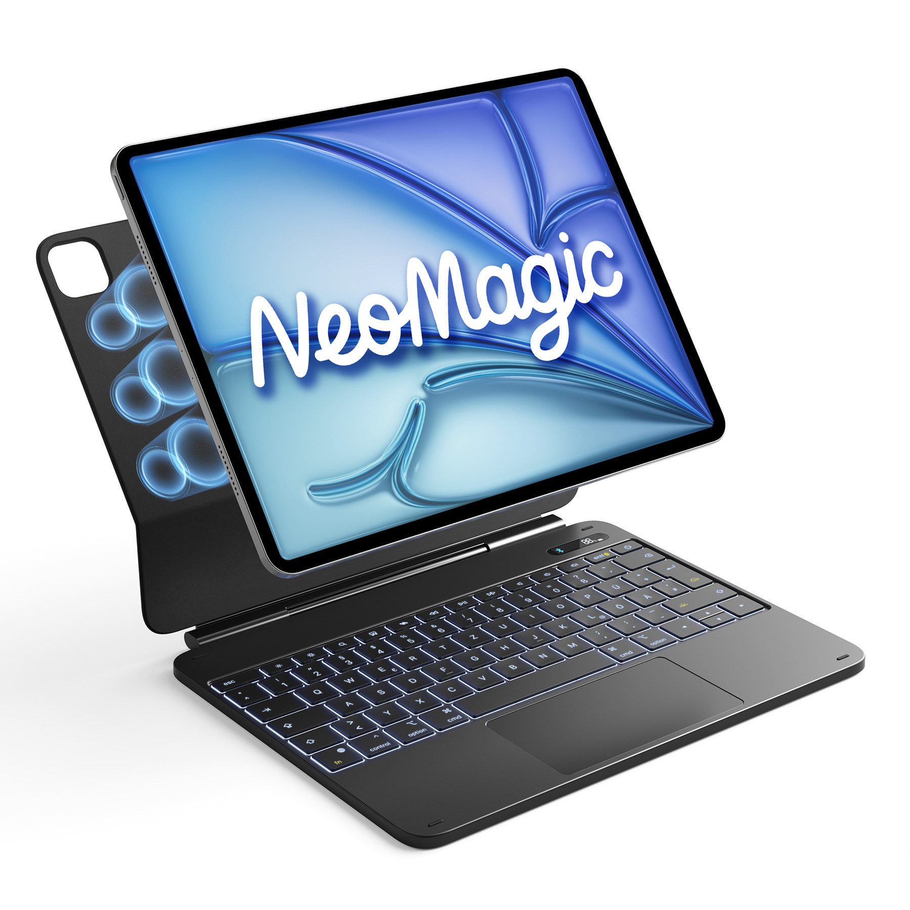 Inateck Magnetische Tastatur Hülle für iPad Air 13‘‘ M2 M3, iPad Pro 12.9‘‘ iPad-Tastatur (Großes Trackpad,LED Power-Anzeige,Hinterleuchtet, mit Stifthalter)