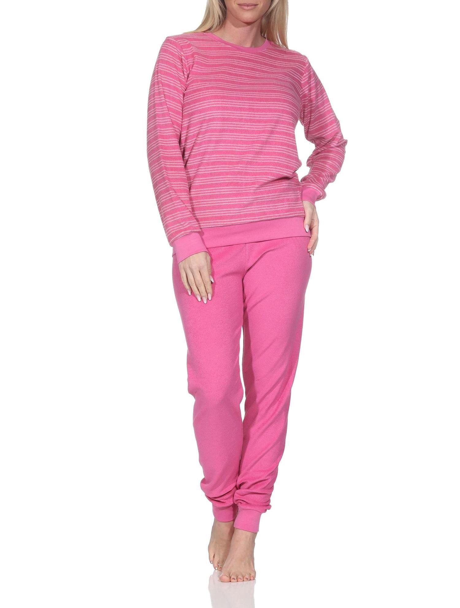 Normann Pyjama Normann Damen Frottee Schlafanzug in Streifenoptik –auch in Übergröße