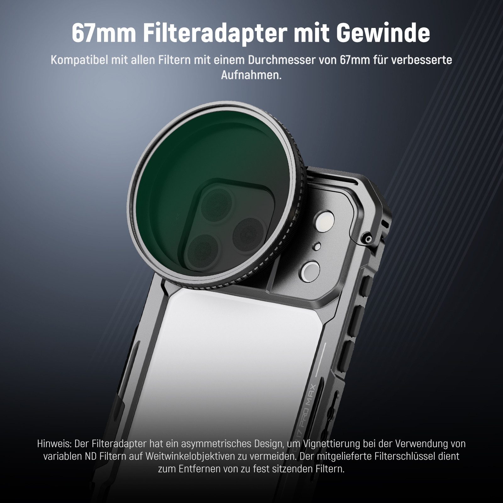 Neewer Handyhülle Handy Käfig Kompatibel mit iPhone 17 Pro Max, PA144 (Schwarz), Video Rig Stabilisator, mit 67mm Filter Ring 17mm Objektiv Rückplatte – Bild 4 von 5
