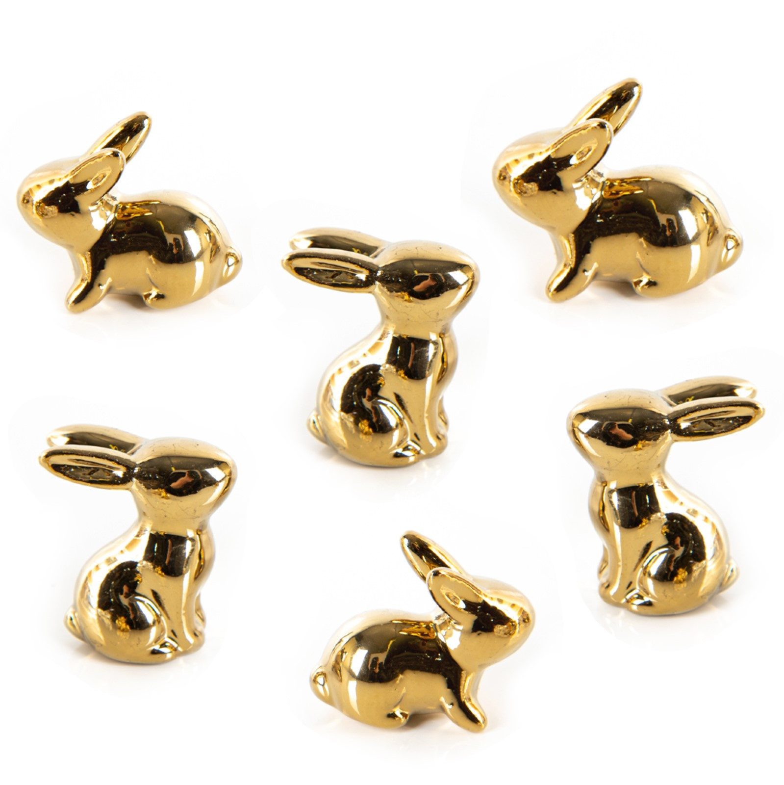 Osterfigur 6 Osterhasen Gold glänzend aus Porzellan deko 4cm