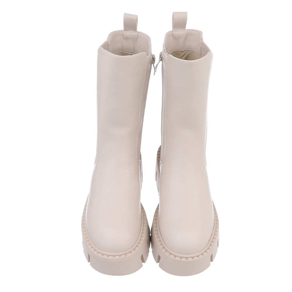 Ital-Design Damen Chelsea Freizeit Plateaustiefelette (87284056) Blockabsatz Chelsea Boots in Beige