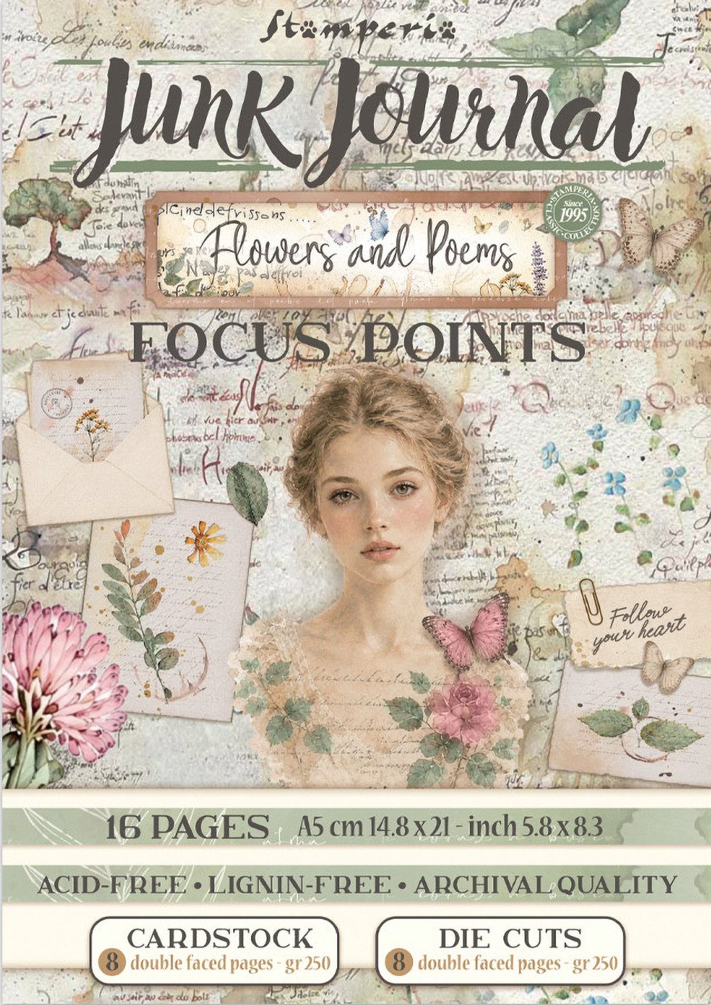 Stamperia Motivpapier Junk Journal Focus Points Flowers and Poems, 16 Blatt