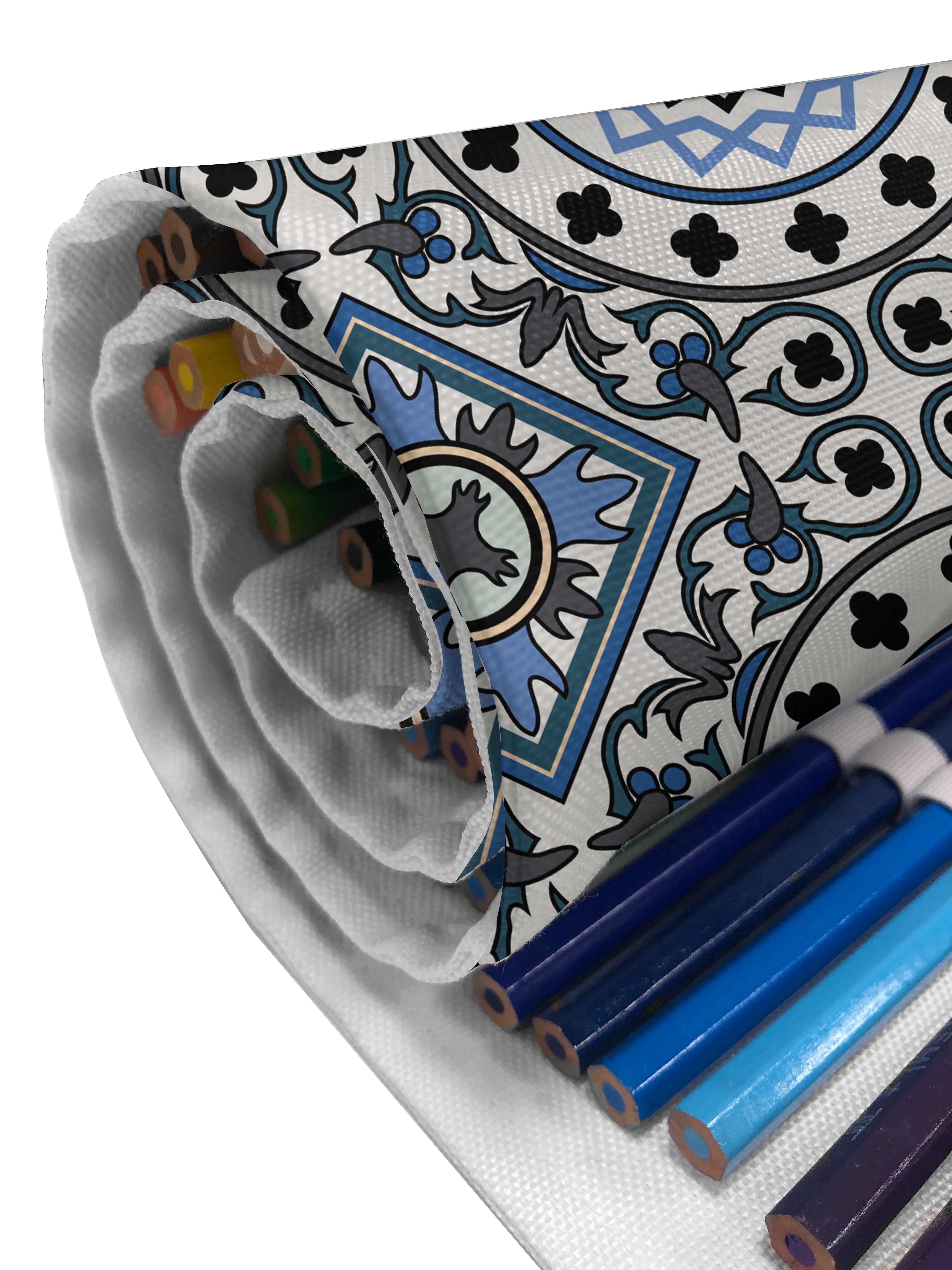Abakuhaus Federmäppchen langlebig tragbar Mosaik-Motive Grau Blau Segeltuch und Weiß Retro Organizer, Stiftablage