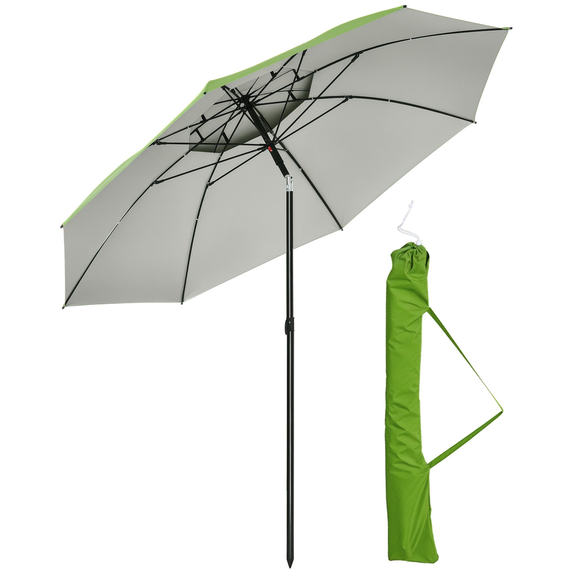Outsunny Sonnenschirm mit Belüftungsöffnungen, inkl. Schutzhülle, Grün, LxB: 185x185 cm, Marktschirm, Strandshirm, mit Doppeldach, 8 Streben, UV-Schutz