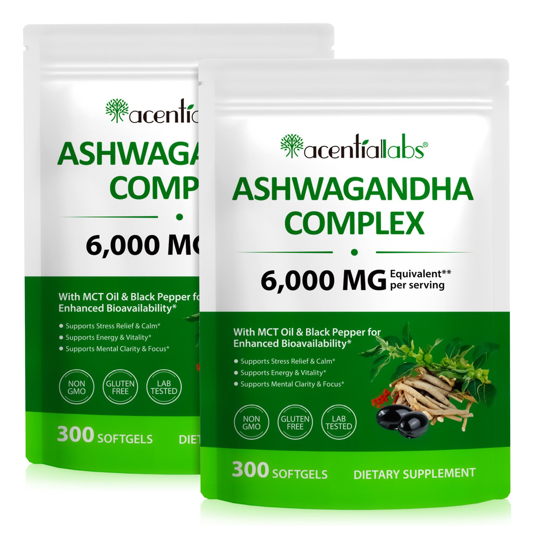 Acentiallabs Ashwagandha Extrakt Komplex Hochdosiert 300 Softgels Laborgeprüft Softgels, Ashwagandha-Extrakt, Softgels, Nahrungsergänzungsmittel
