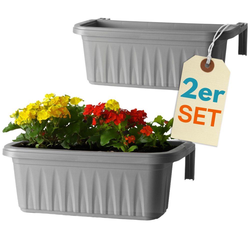 GarPet Balkonkasten 2er Set Blumenkasten Balkon Geländer Kasten Halterung Wasserspeicher