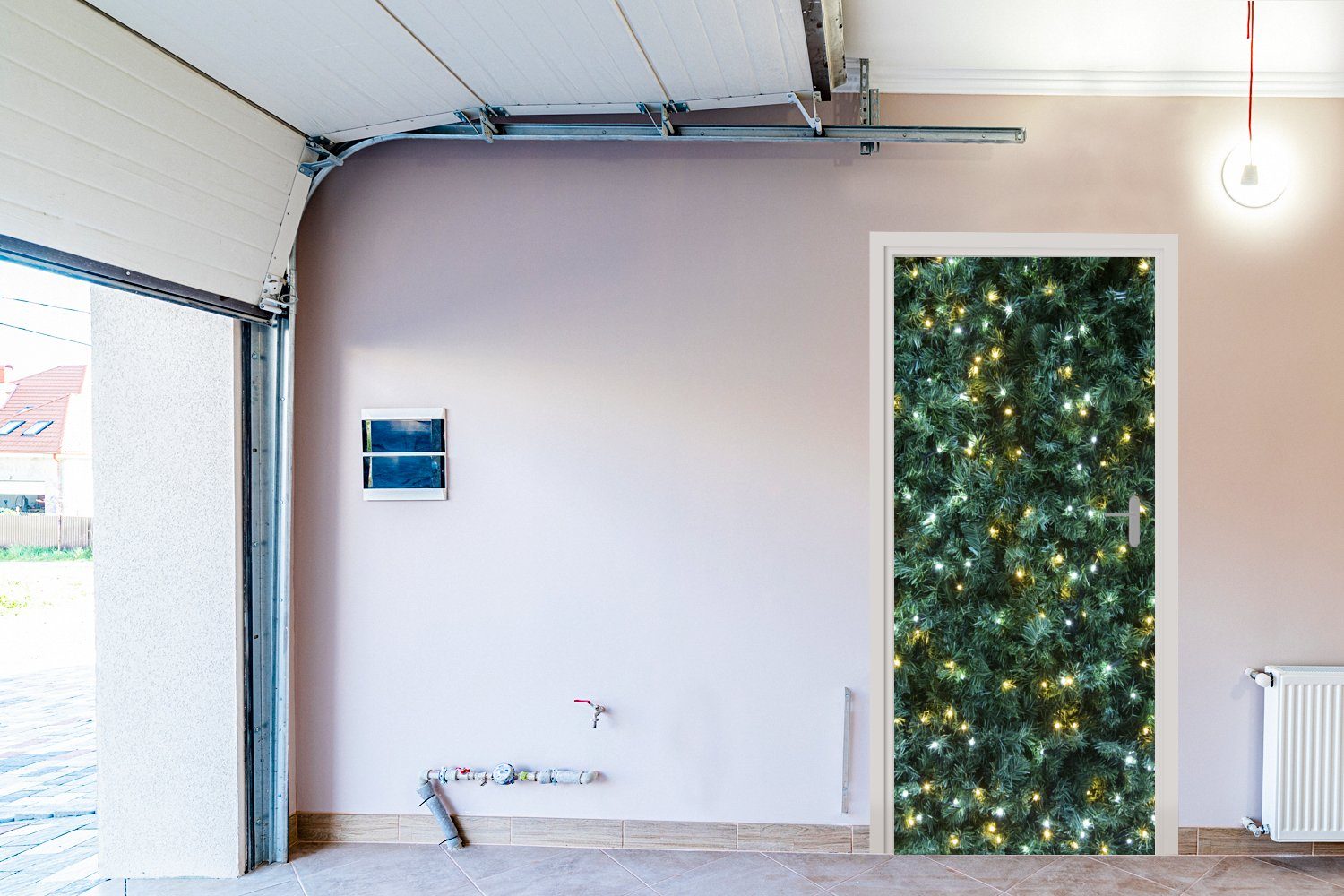 MuchoWow Türtapete bedruckt, Türaufkleber, (1 Fototapete Weihnachtsbaum Weihnachtsbeleuchtung, für - Matt, cm St), 75x205 Tür