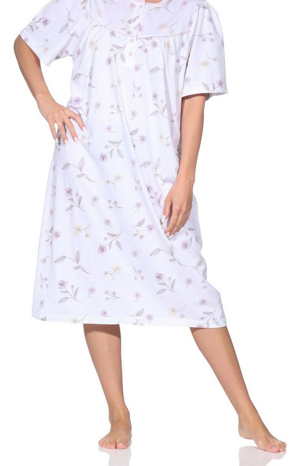 Normann Nachthemd Normann Damen Nachthemd kurzarm – Romantisches Floral-Design