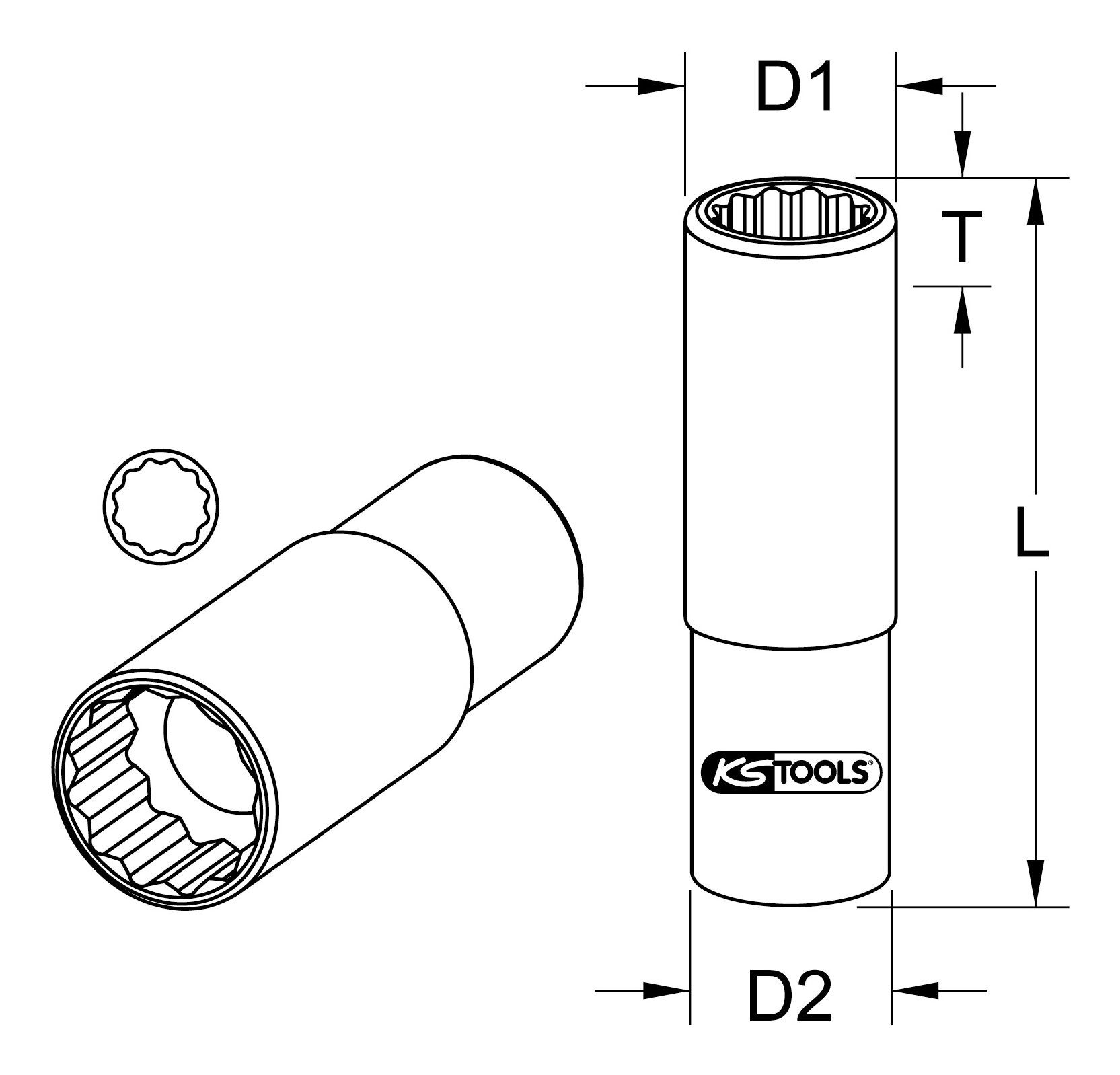 KS Tools Stecknuss, 1/2" 12-kant, lang, 22 mm
