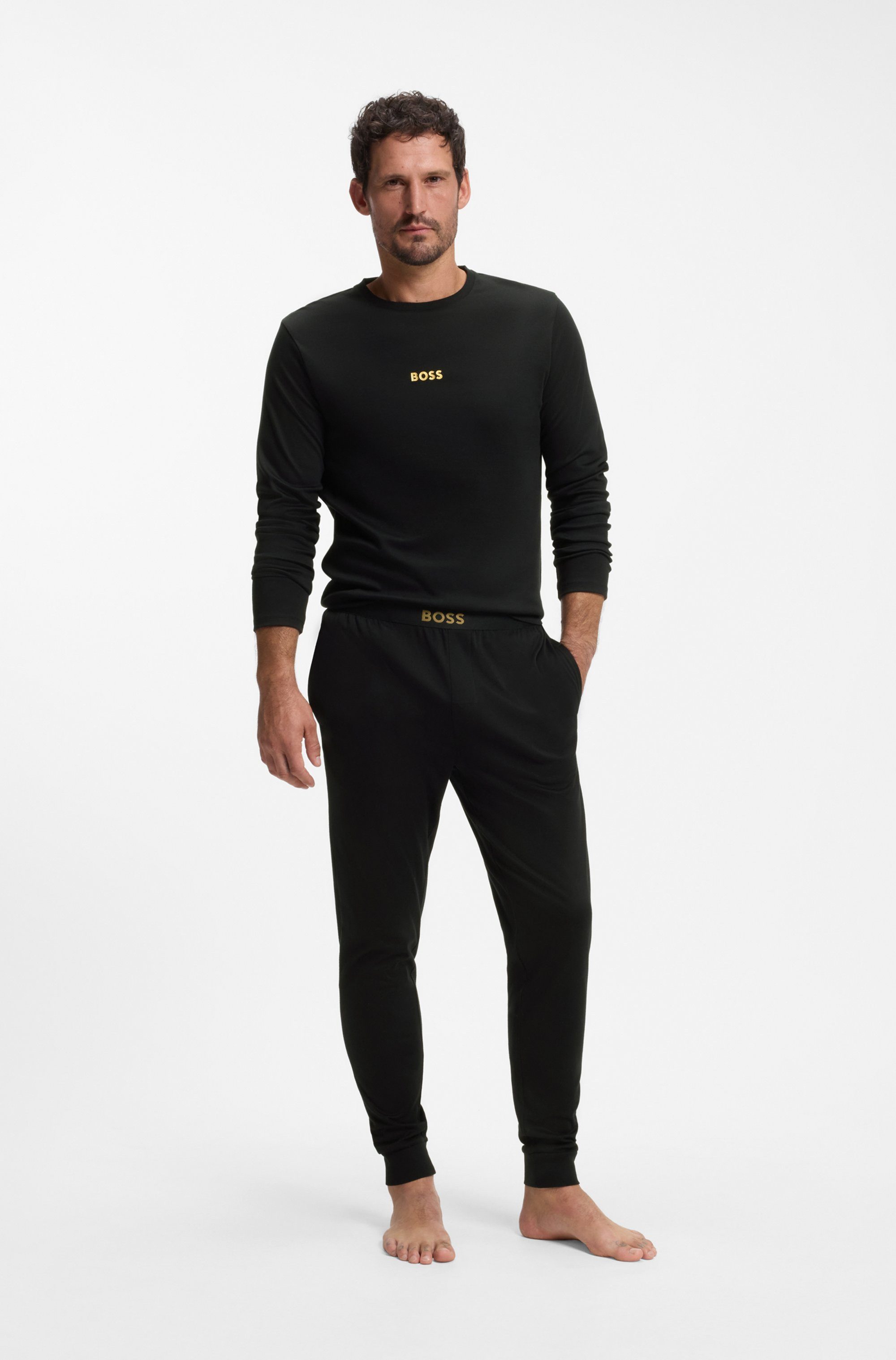 BOSS Pyjama Xmas Long Set (2 tlg) in Genschenkbox, aus Baumwolle mit Logo-Bund-Detail