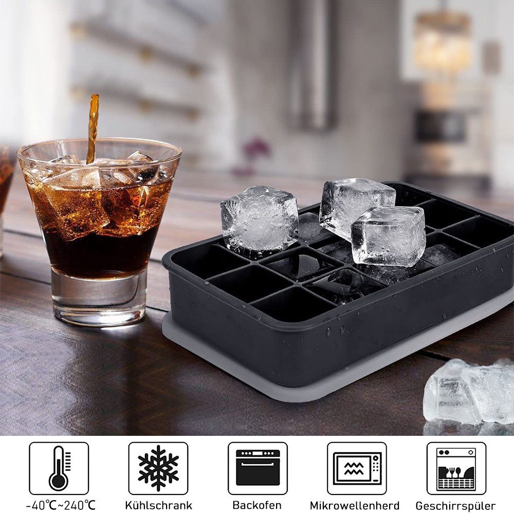 BPA-freie zggzerg Entformbare Leicht Silikon Stück Eiswürfelform Eiswürfeln 15 mit Eiswürfelform Deckel, 3
