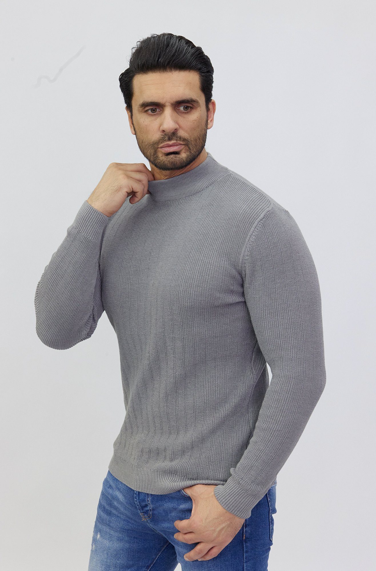 Denim Distriqt Strickpullover Stehkragen Pullover in feinem Muster günstig online kaufen
