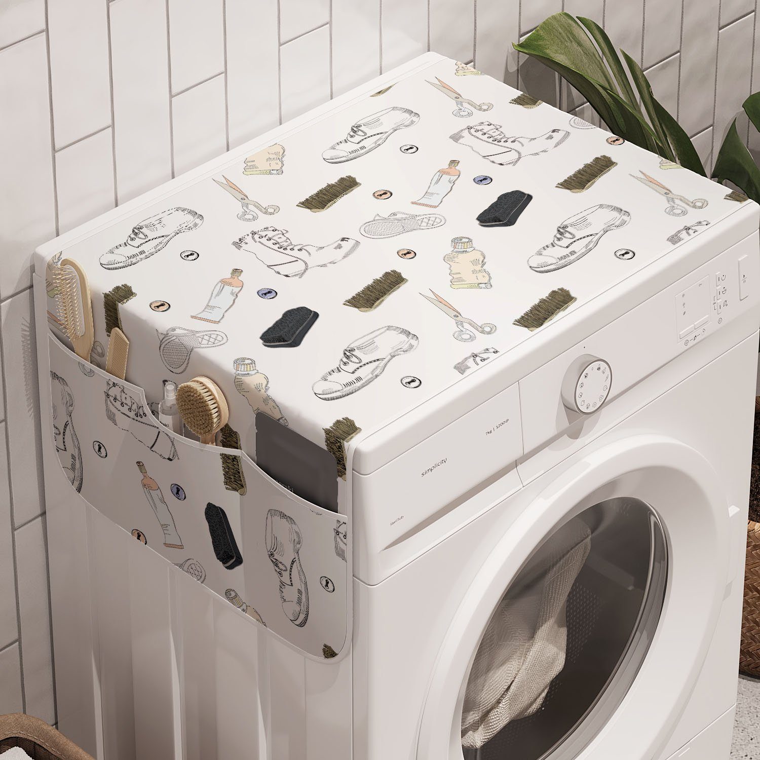Abakuhaus Badorganizer Anti-Rutsch-Stoffabdeckung für Waschmaschine und Trockner, Schuh Sponge Schere Buttons Kunst