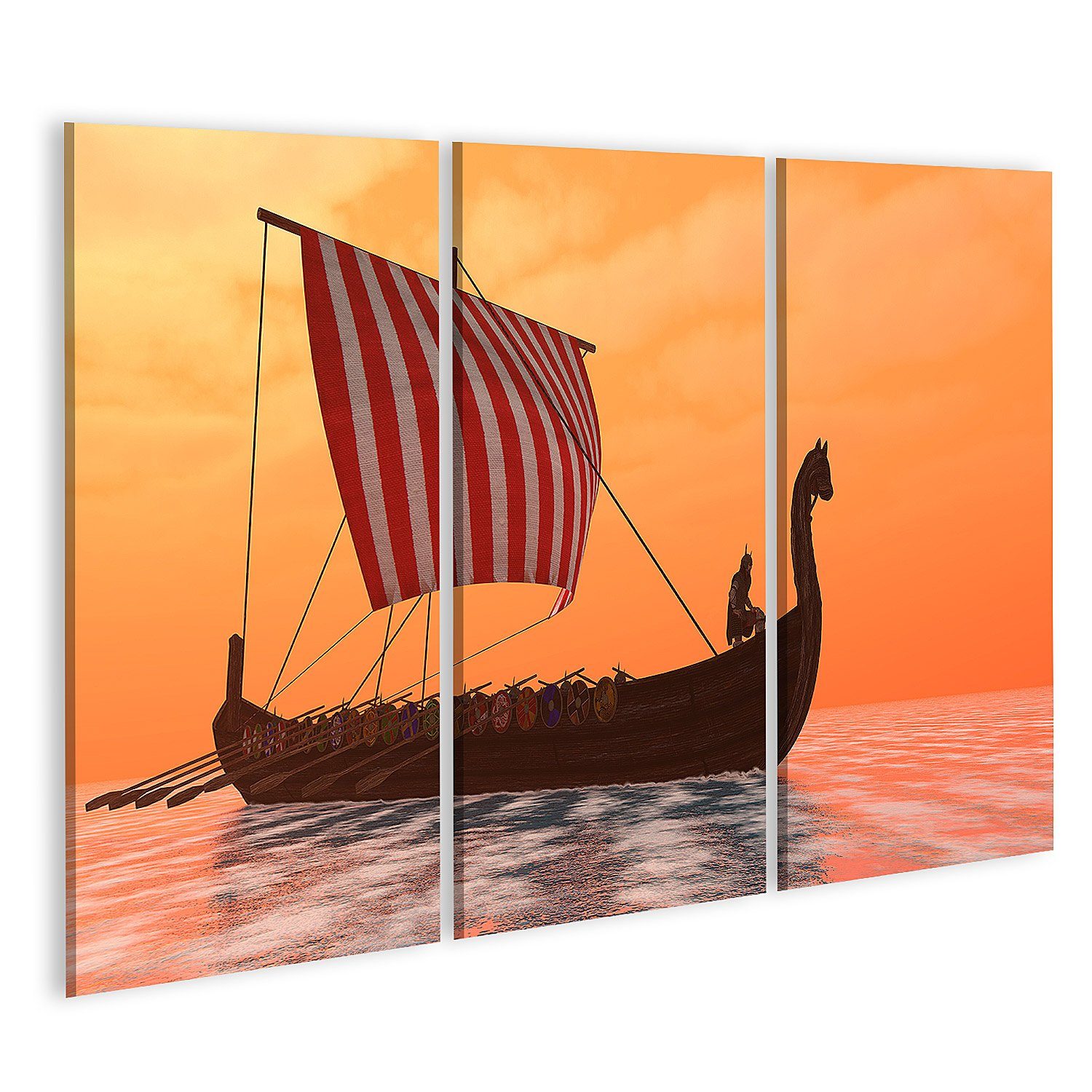 Leinwandbild Bild auf Leinwand Ein Wikinger-Langboot segelt durch die ruhigen Gewäs