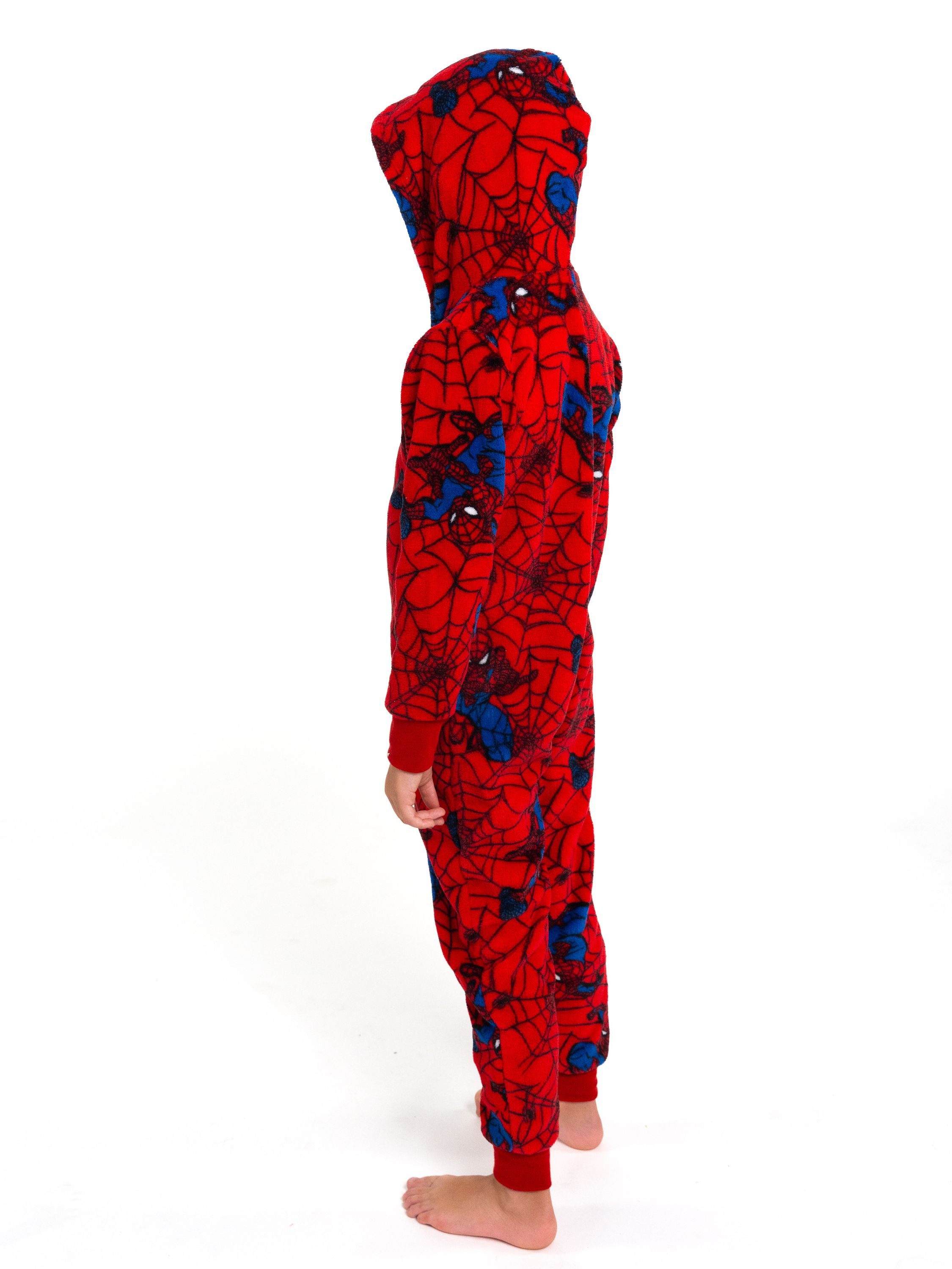 United Labels® Jumpsuit Marvel Spiderman Jumpsuit mit Kapuze Overall Pyjama Schlafanzug