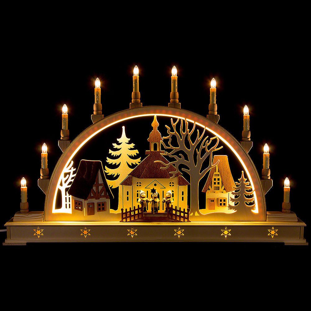 Manufaktur Holger Seidel Schwibbogen Schwibbogen Kirche mit Sternsängern (78x45cm) von Manufaktur Seidel