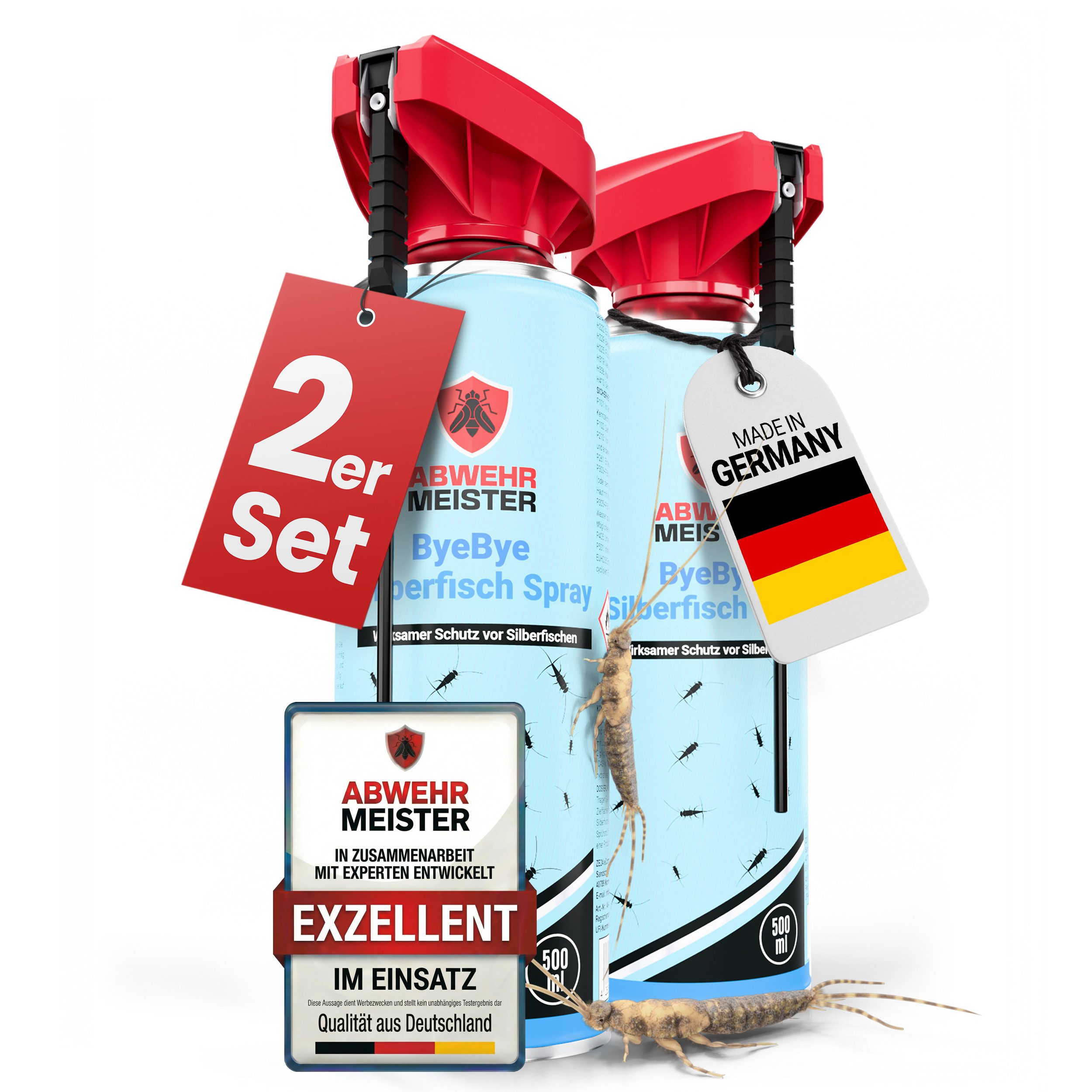 ABWEHR MEISTER Insektenspray ORGINAL ByeBye Silberfisch- Spray [500 ml], 2-St., Präzise Anwendung, dank integrierter Sprühlanze