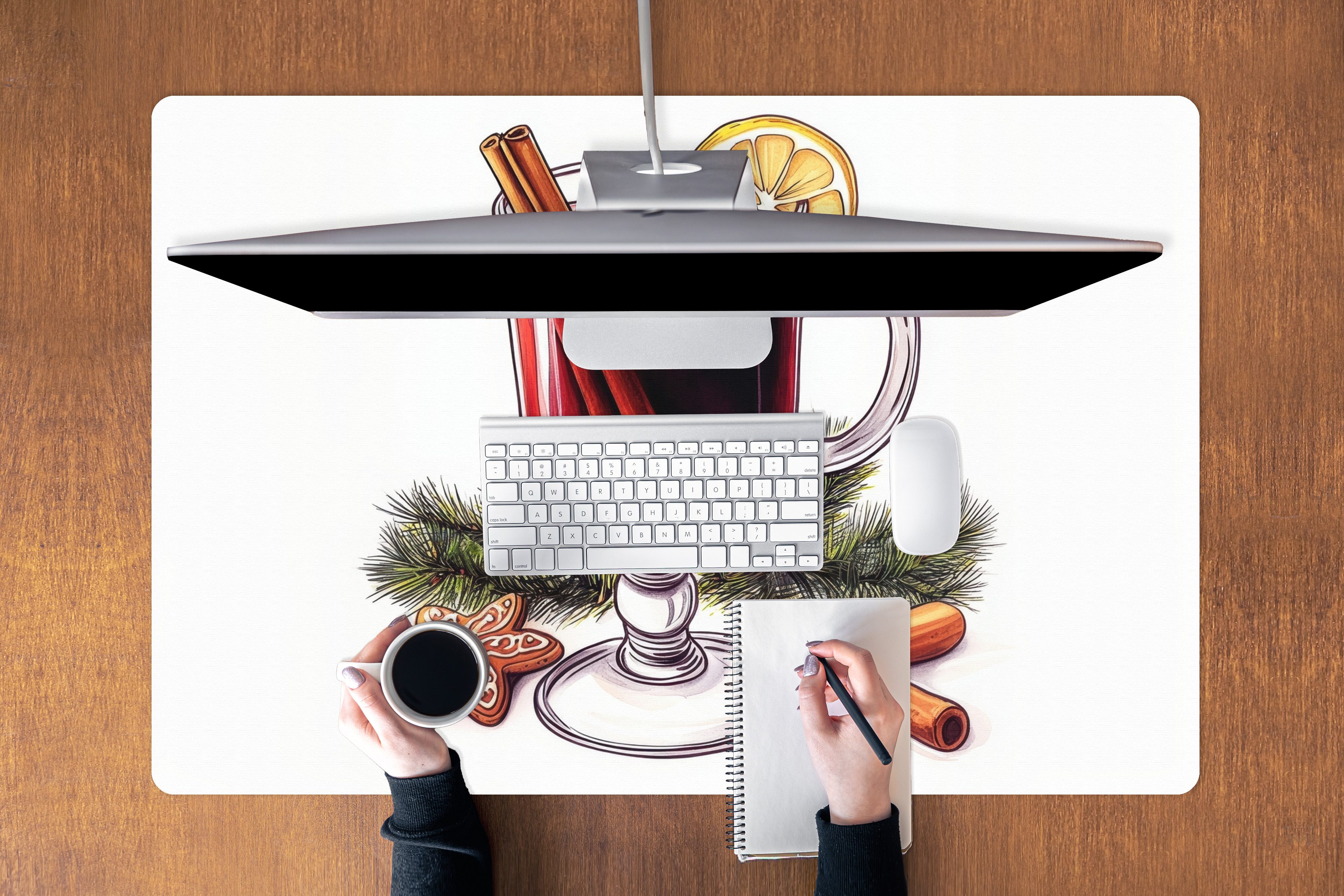 MuchoWow Mauspad Wein - Trinken - Glühwein - Winter - Illustration - Weihnachten (1-St), Mousepad XXL für Tastatur und Maus, Gaming Setup, Desk Mat, 120x80 cm