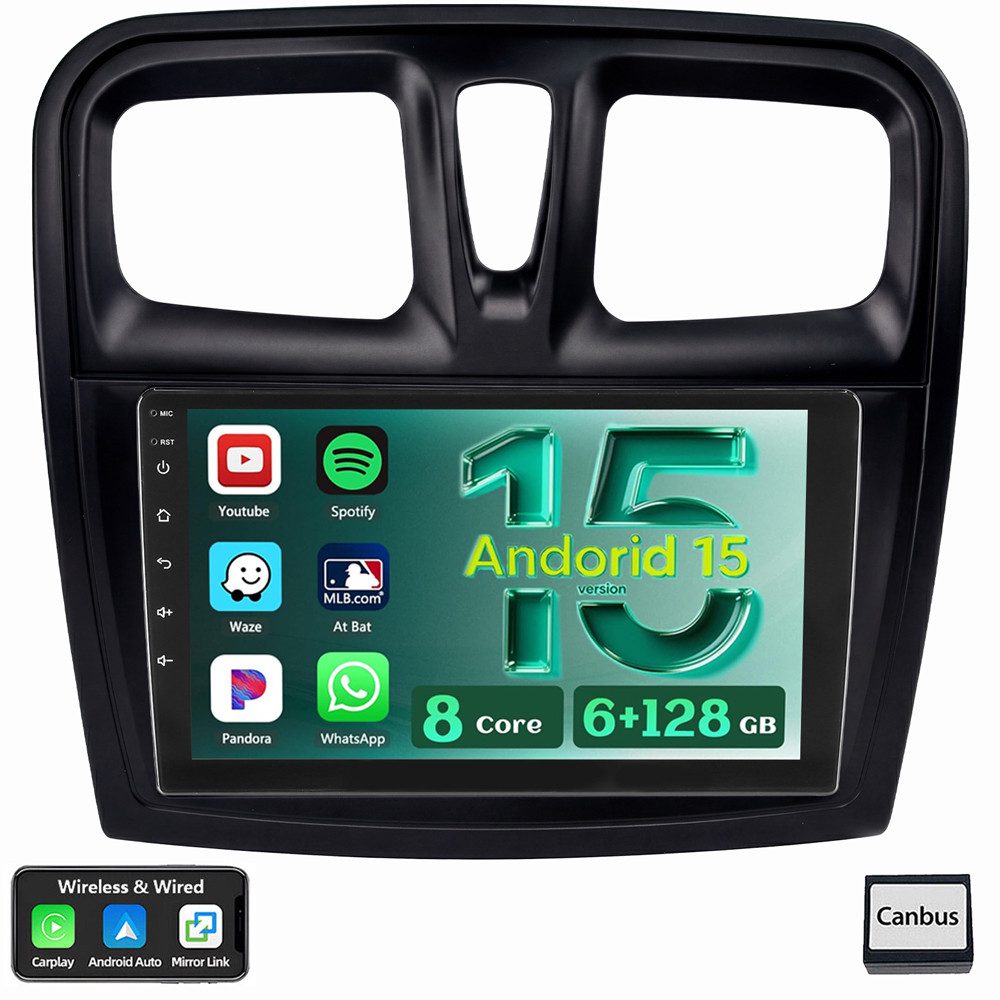 ESSGOO Für Dacia Lodgy Duster Dokker Logan Sandero 6+128GB 8-Kern Autoradio (RDS, Digitalradio (DAB), FM, AM, Apple Carplay Android Auto GPS Navi WIFI EQ)