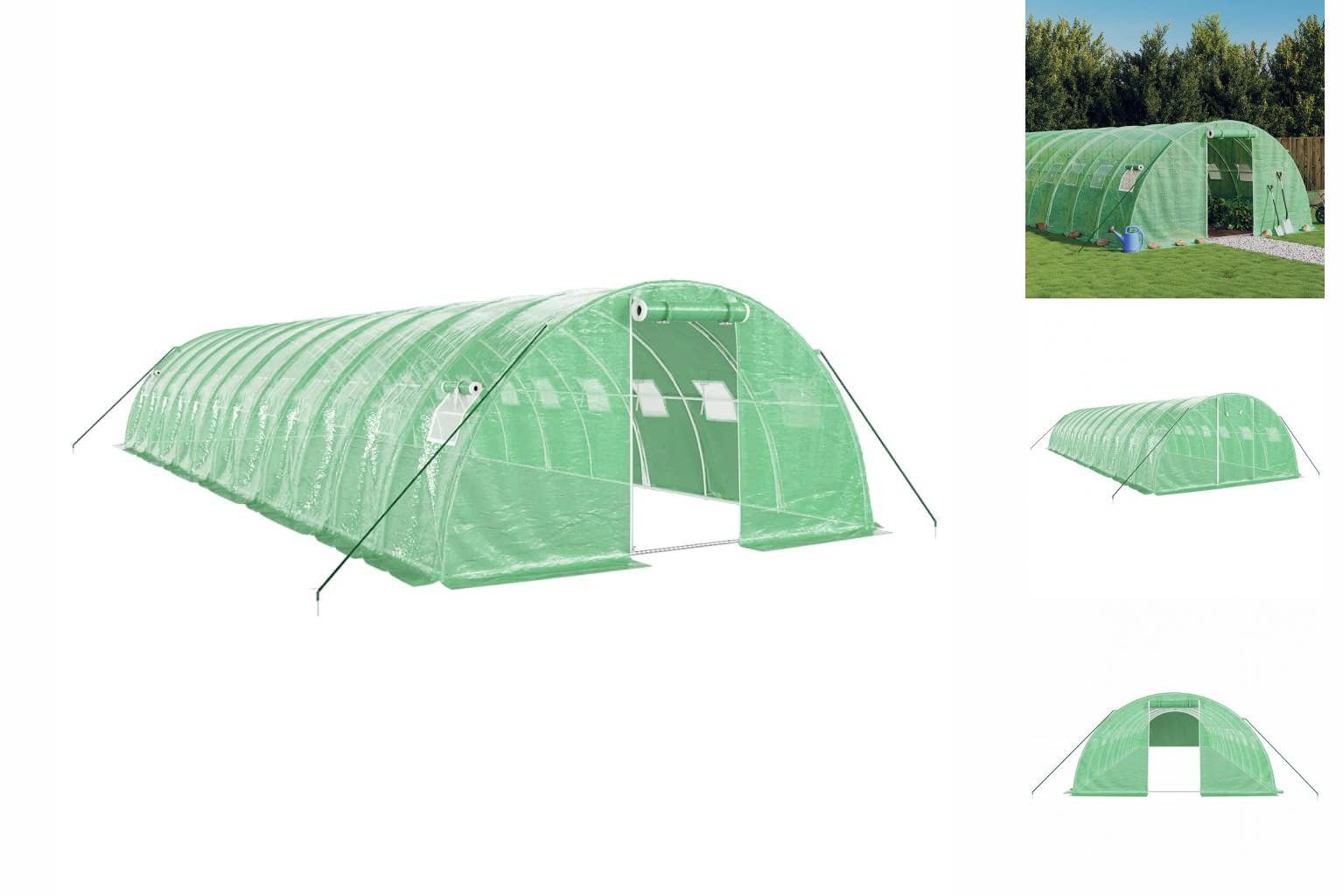 vidaXL Gewächshaus Foliengewächshaus Treibhaus Gewächshaus mit Stahlrahmen Grün 48 m² 12x grün | Rabatt: 24%