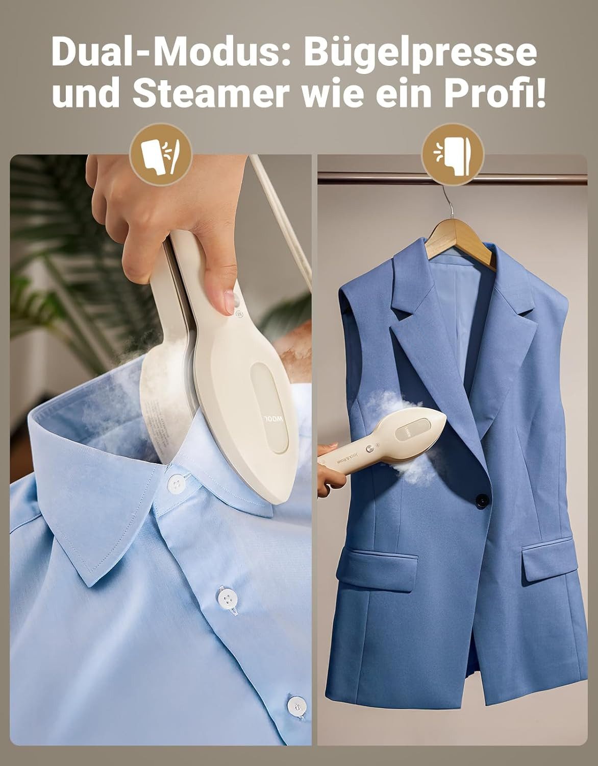 Oneisall Reise-Dampfbügeleisen Beauty 3 in 1 Dampfglätter Bügelpresse, 1000 W, Tragebar