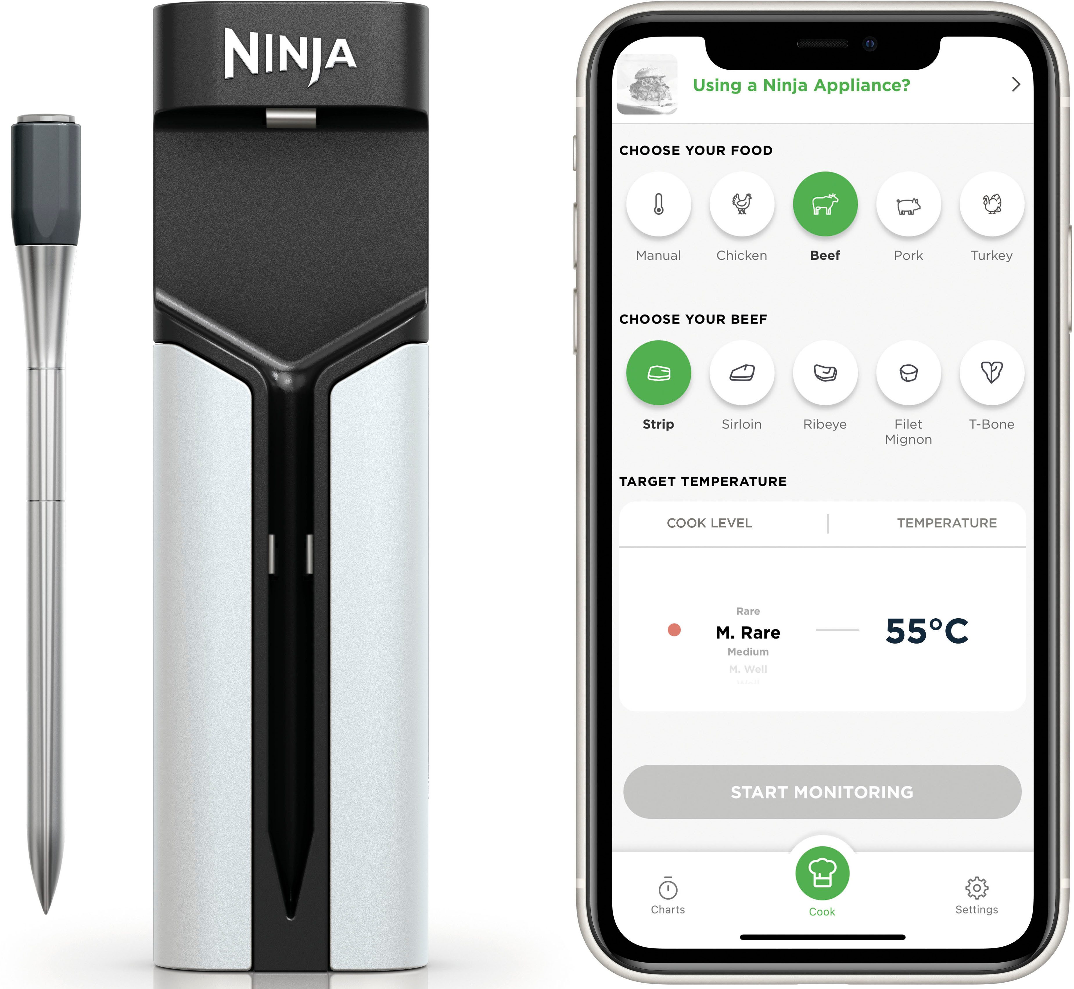 NINJA Kochthermometer WP100EU ProChef, drinnen & draußen, mit App-Verbindung