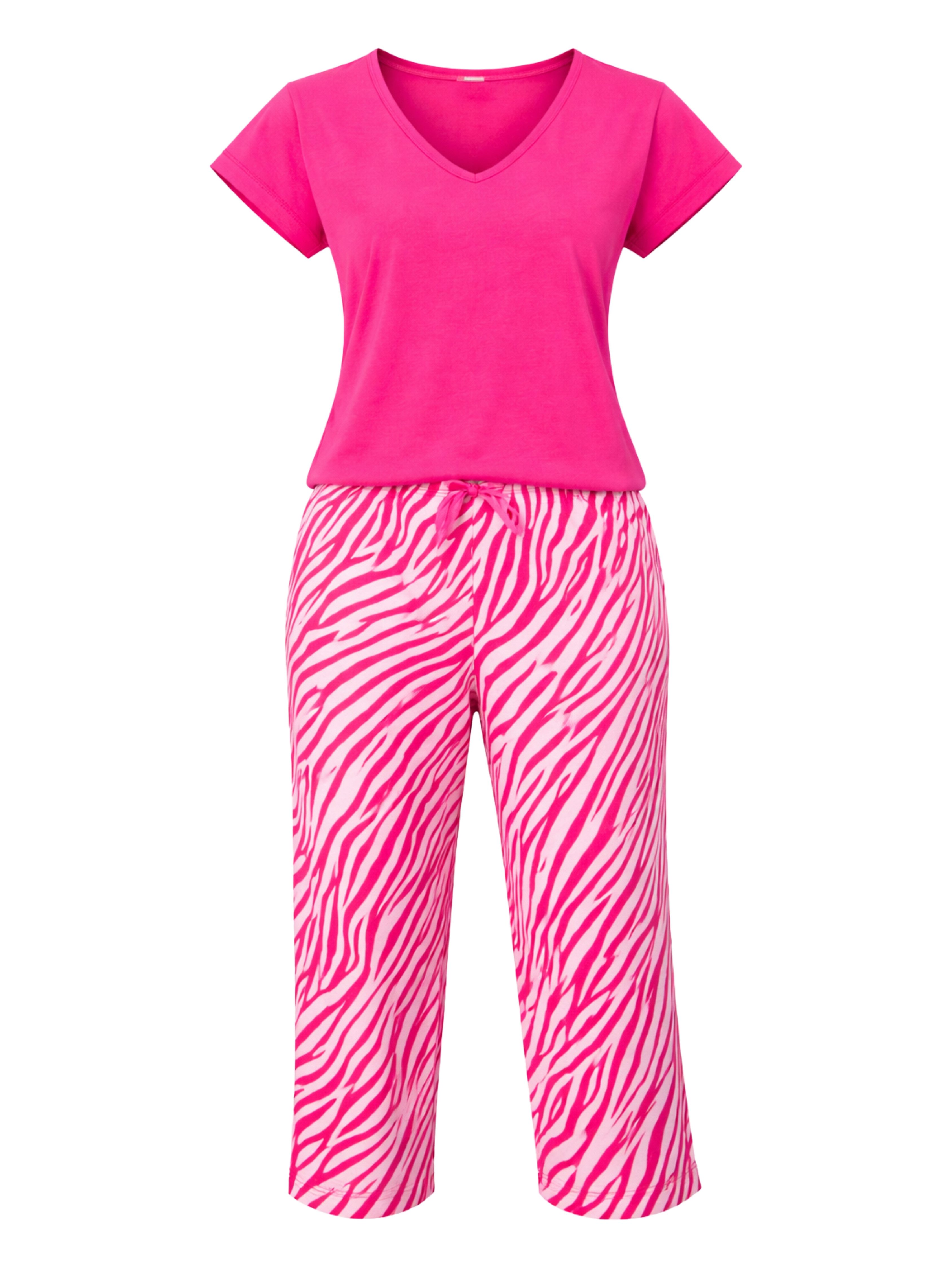 Donna Capri-Pyjama Schlafanzug (2 tlg) 3/4-Culotte mit Zebra-Druck