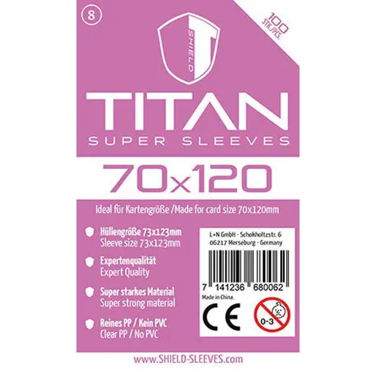 SHIELD Spiel Shield Titan 8 - 100 Super Sleeves für Kartengröße 70 x 120 mm
