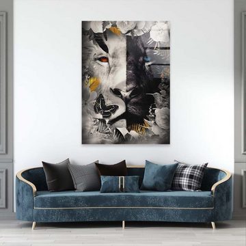 ArtMind XXL-Wandbild LION FLOWERED, Premium Wandbilder als Poster & gerahmte Leinwand in verschiedenen Größen, Wall Art, Bild, Canva