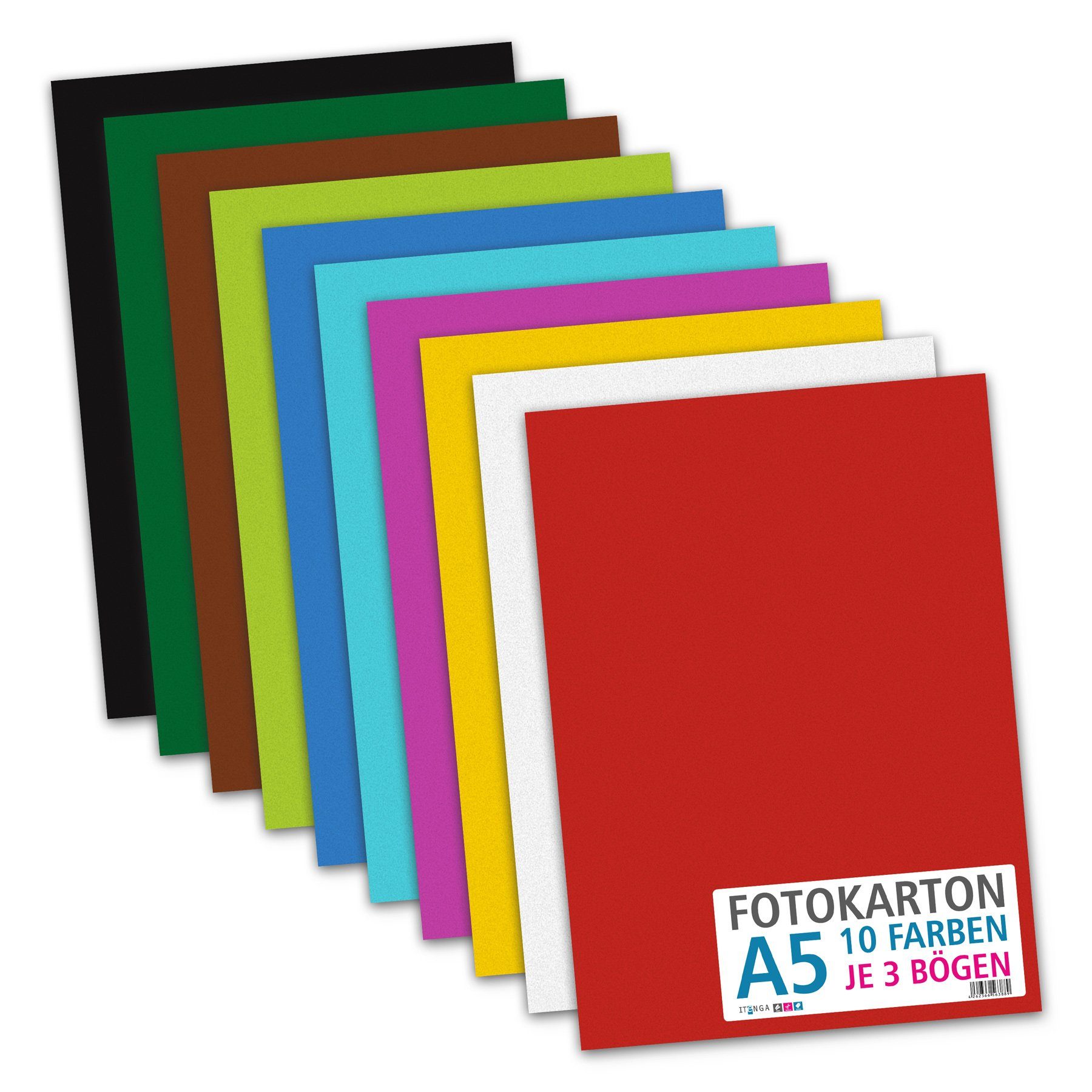 - Bastelkartonpapier p Blatt itenga 30 - 10 DIN Standardfarben Fotokarton - itenga g/qm - 300 A5