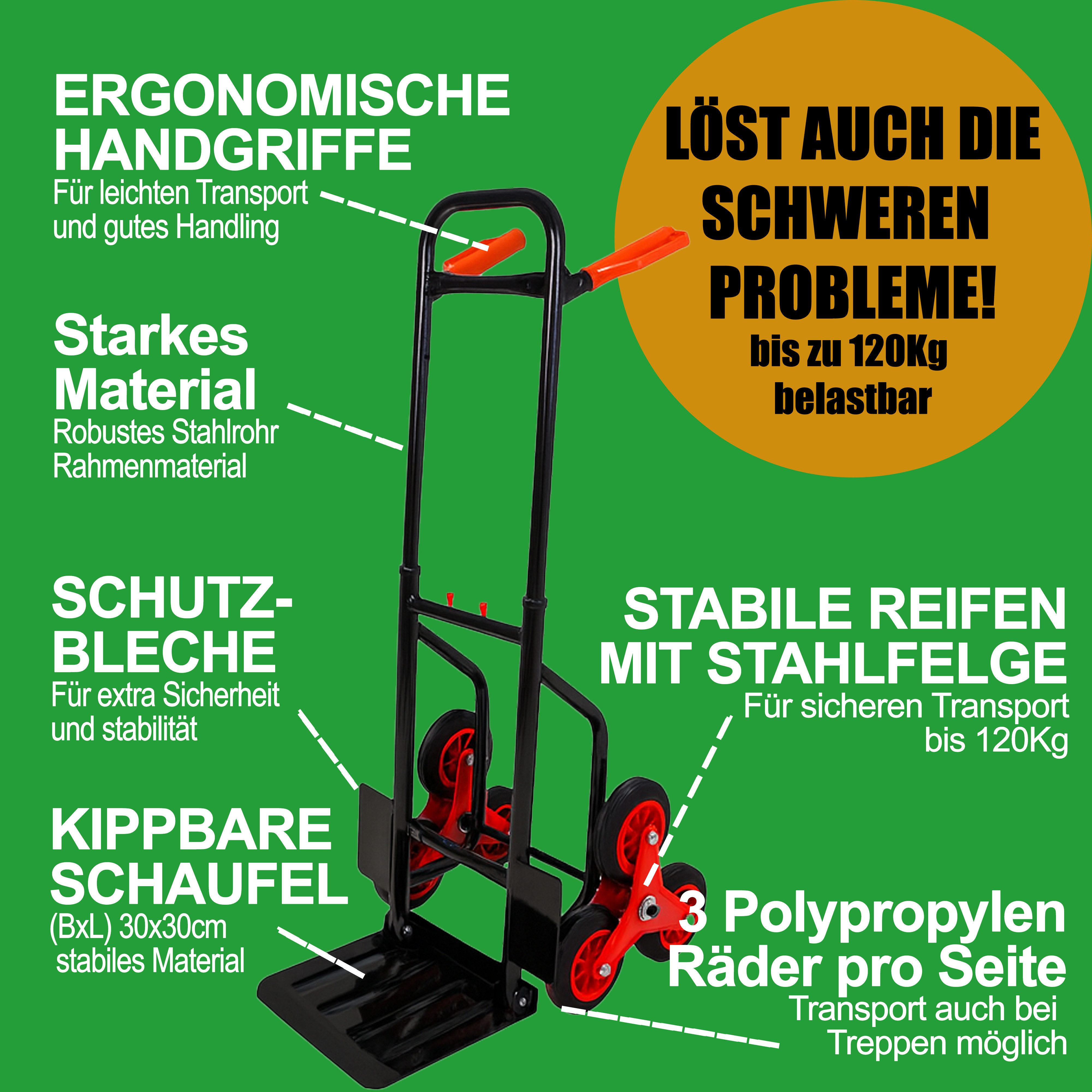 ONDIS24 Sackkarre Transportkarre Transportwagen Stahl schwarz klappbar, bis 120kg belastbar, Dreifach-Polypropylen-Bereifung – Bild 2 von 5