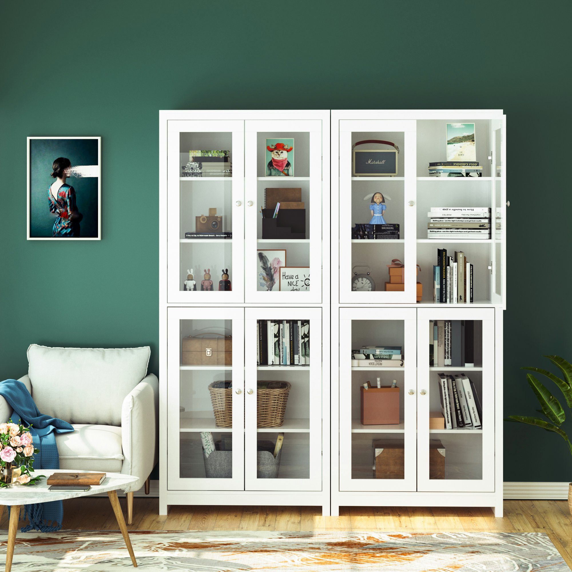 Homfa Vitrine Vitrinenschrank, Bücherschrank, 190 cm Hochschrank mit 4 Glas günstig online kaufen