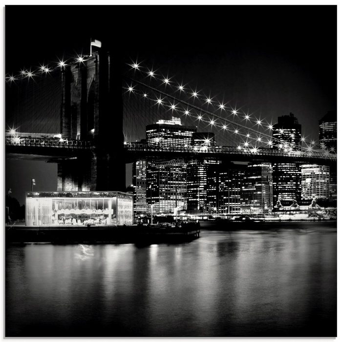 Artland Glasbild NYC Brooklyn Bridge bei Nacht Amerika (1 St) in verschiedenen Größen