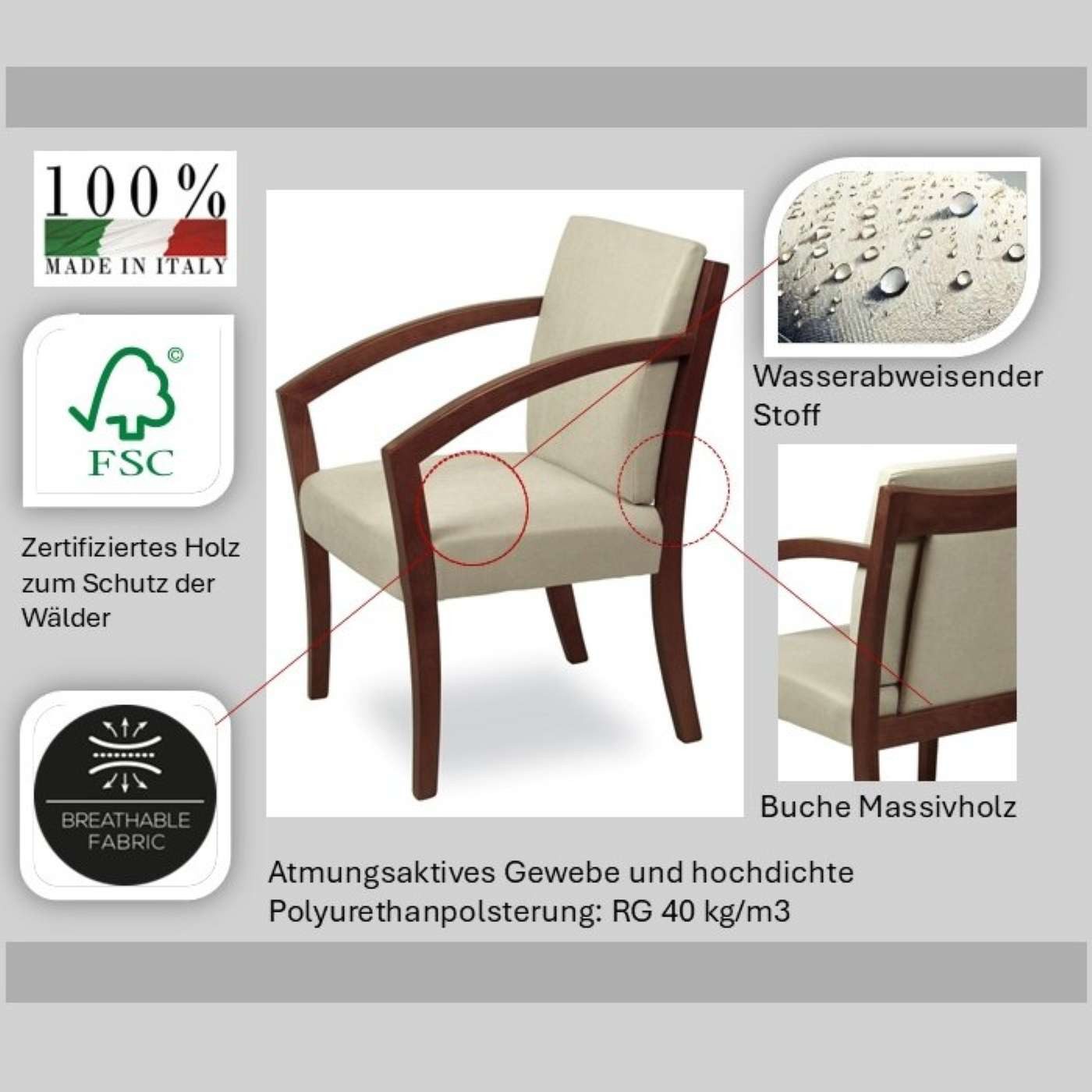 Home affaire Esszimmerstuhl G98 George Armlehnstuhl, Sessel, in 3 Gestellfarben Made in Italy (1 St), Extra-confort, Fleckenabweisendes Gewebe, Massivholz