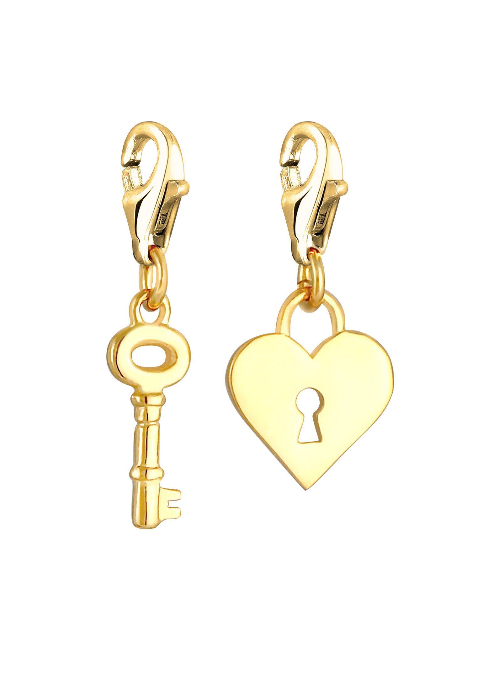 Nenalina Charm-Einhänger Schloss Schlüssel Herz Liebe Verbunden (2 tlg) 925, Herz