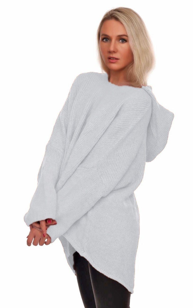 asymmetrischer im Moda Schnitt Hoodie Oversize Charis Look Strickpullover Weiss