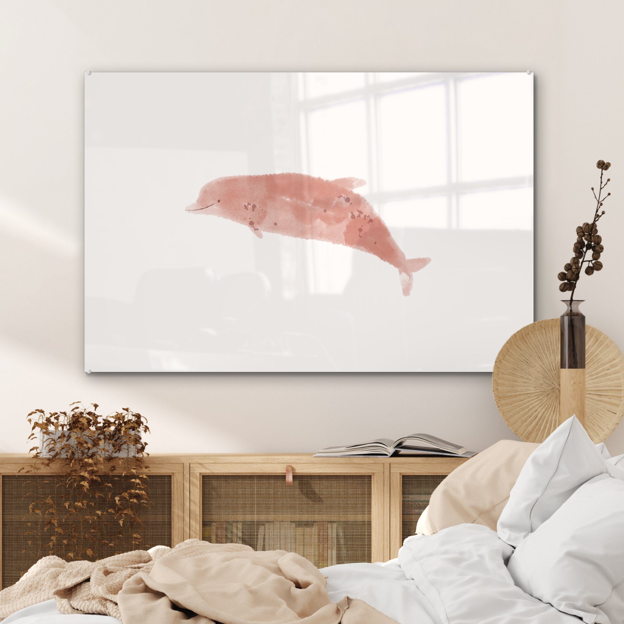 Acrylglasbild Tiere - - & St), MuchoWow Schlafzimmer Aquarell, - Acrylglasbilder Delfin Wohnzimmer (1 Meer