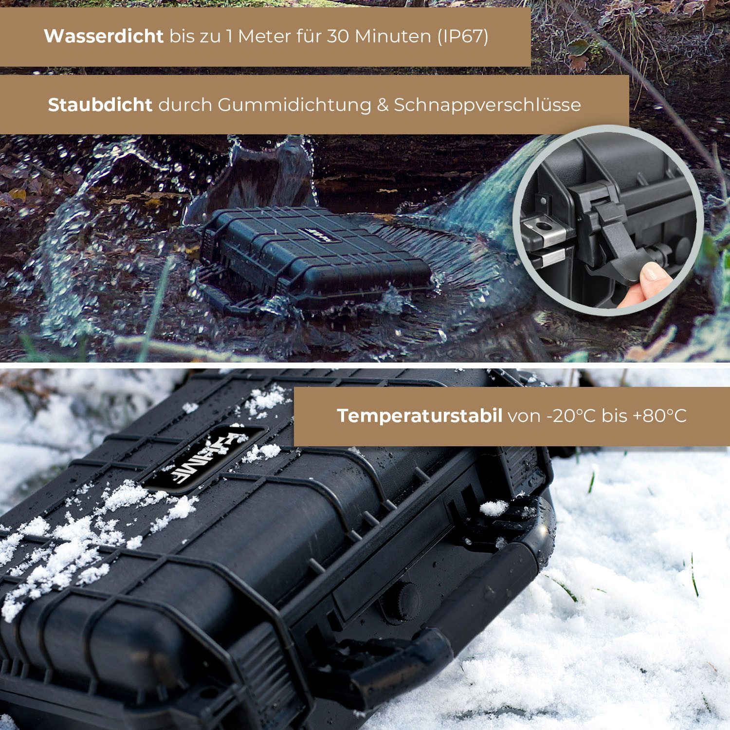 HMF Werkzeugkoffer ODK100 Outdoorkoffer mit Druckausgleichsventil und Rasterschaumstoff, Outdoor-Koffer wasserdicht und staubdicht, 34 x 29,5 x15,5 cm, schwarz – Bild 4 von 5