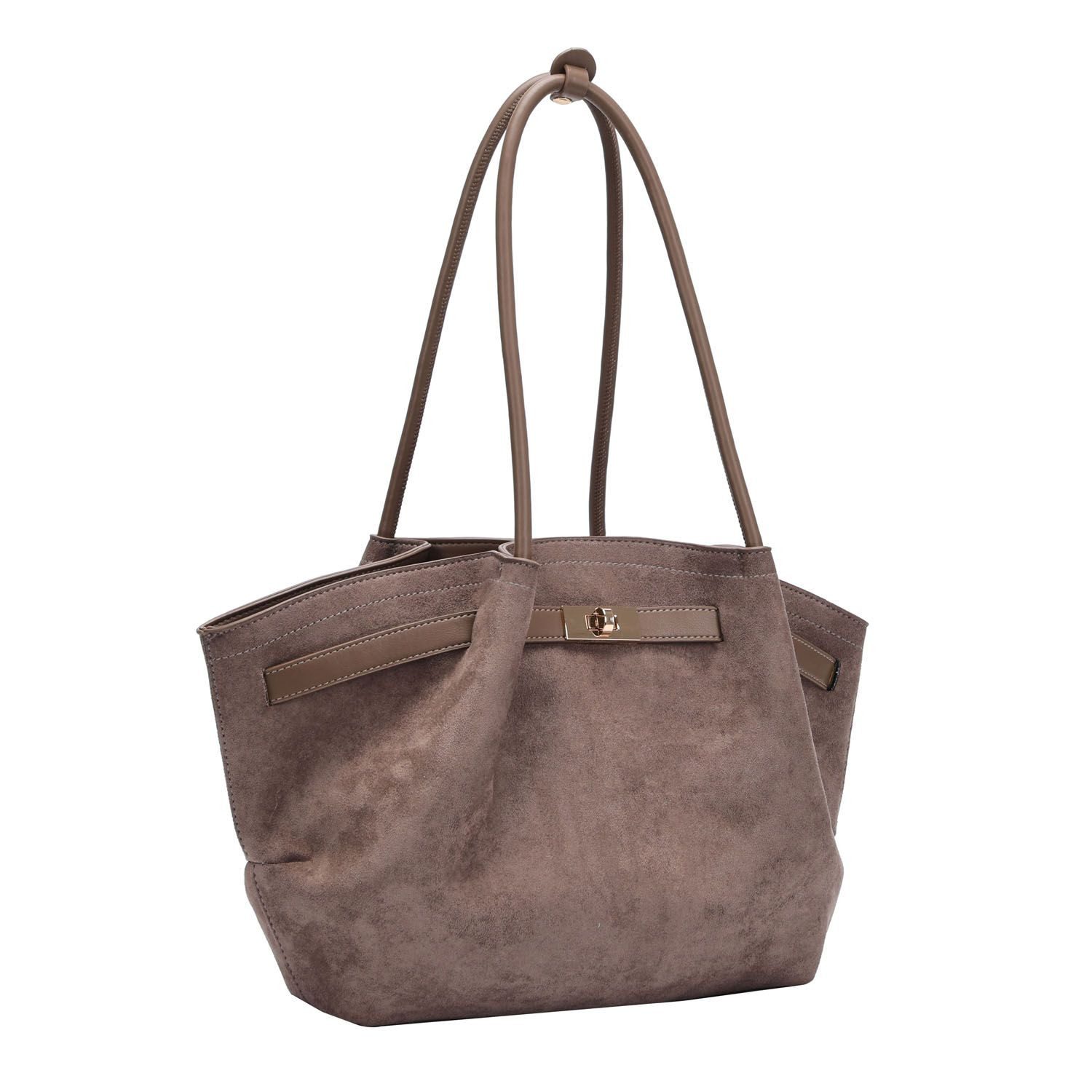 ITALYSHOP24 Schultertasche Damen Tasche Tote Bag Samt Shopper Handtasche Wildleder Optik Business, Umhängetasche Damentasche Henkelasche Workbag Velours-Look Freizeit