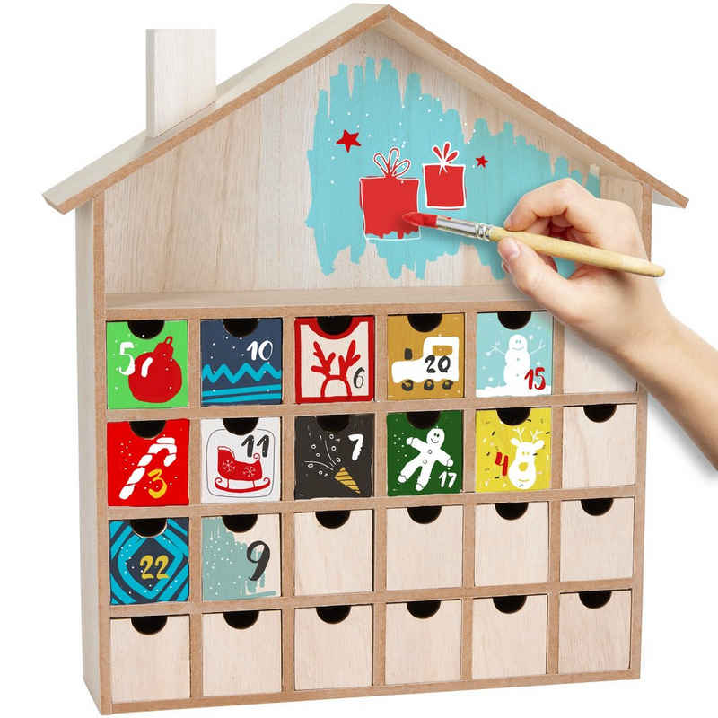 BRUBAKER befüllbarer Adventskalender DIY Weihnachtskalender zum Bemalen und Befüllen - Blanko 33,3 cm hoch (1-tlg), Holz Kalender - Weihnachtshaus zum Selbstgestalten