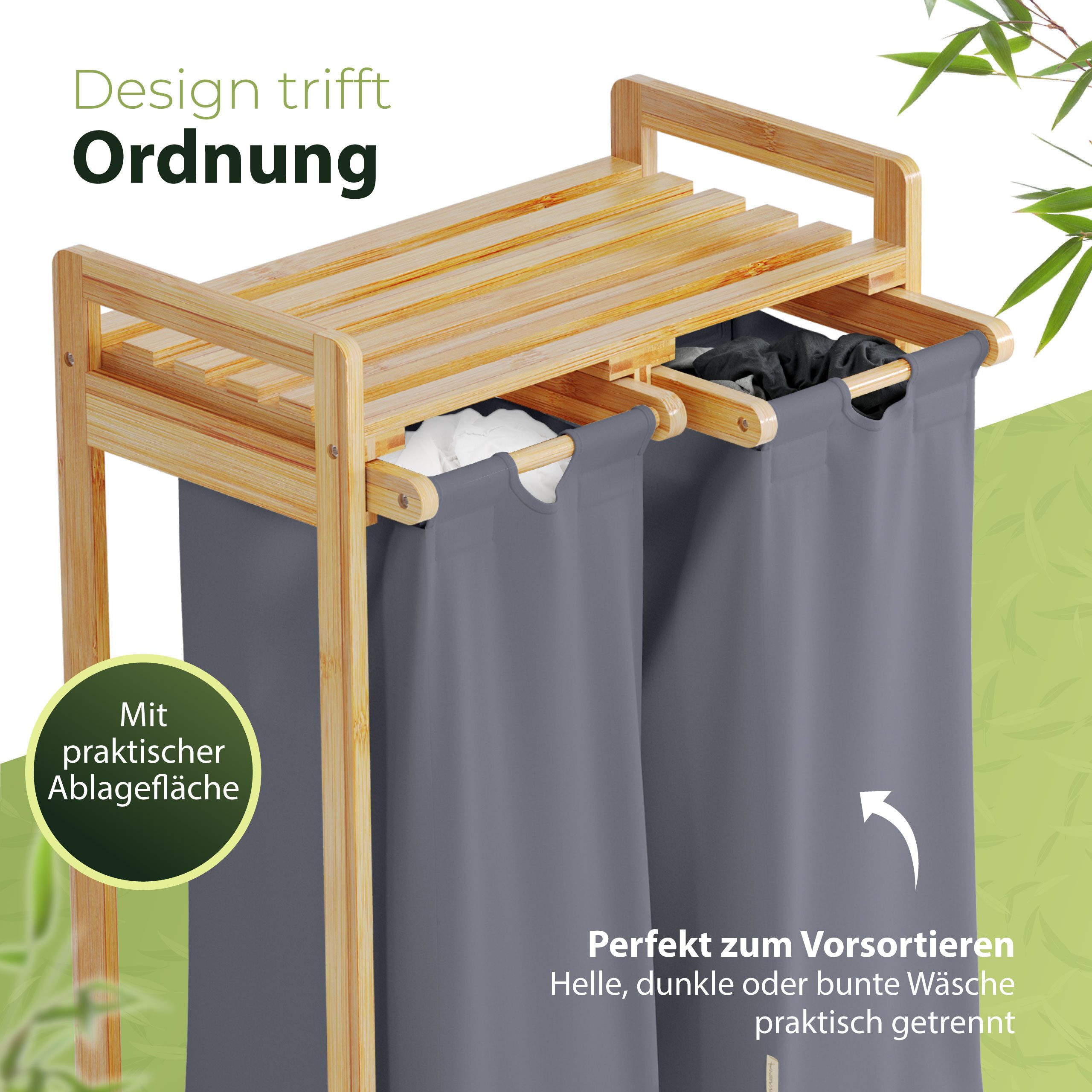 AMBIAVO Ausziehwäschekorb 2 Fächer aus Bambus günstig online kaufen