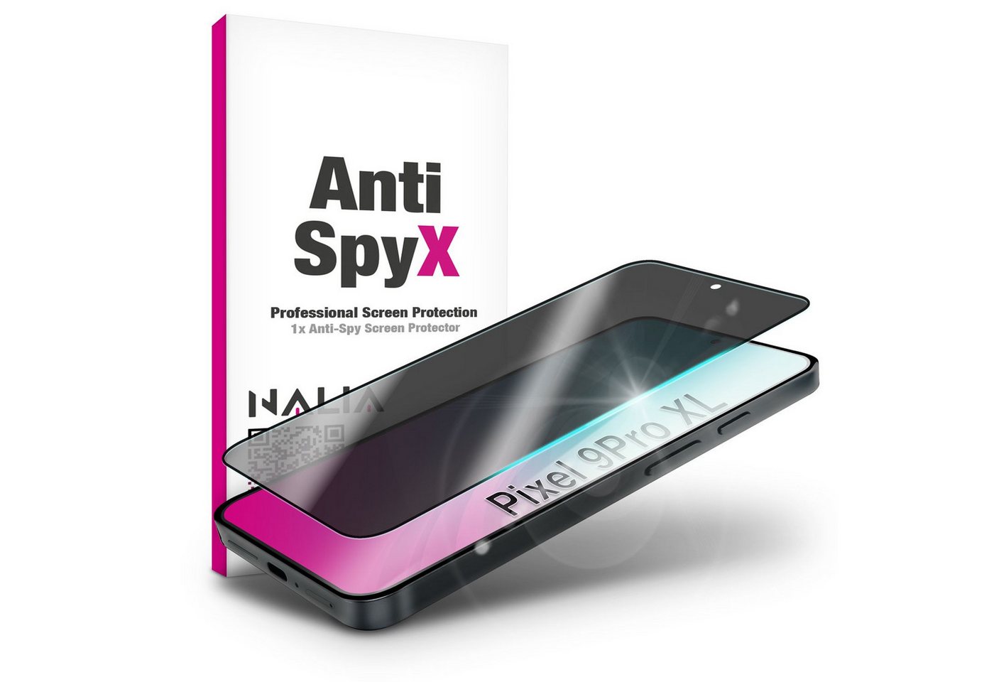 Nalia Schutzfolie Google Pixel 9 Pro XL, AntiSpyX / Privacy Schutzglas / Display Blickschutz / für Privatsphäre