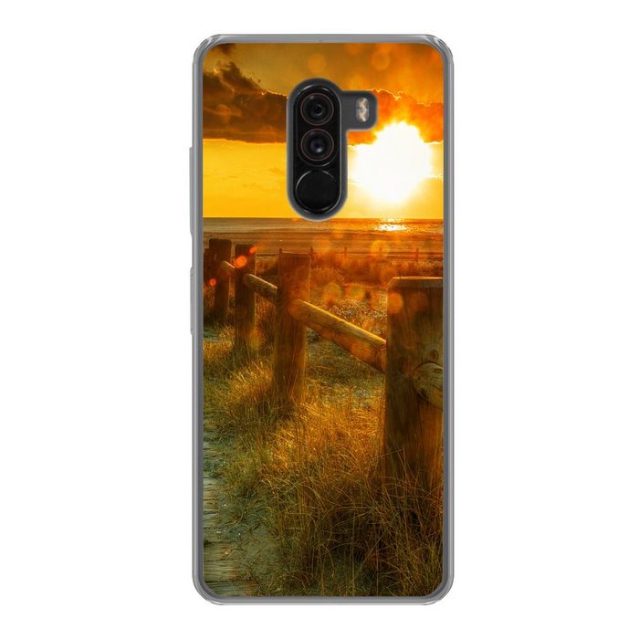 MuchoWow Handyhülle Sonne - Strand - Düne - Horizont - Gras - Weg - Orange Phone Case Handyhülle Xiaomi Pocophone F1 Silikon Schutzhülle