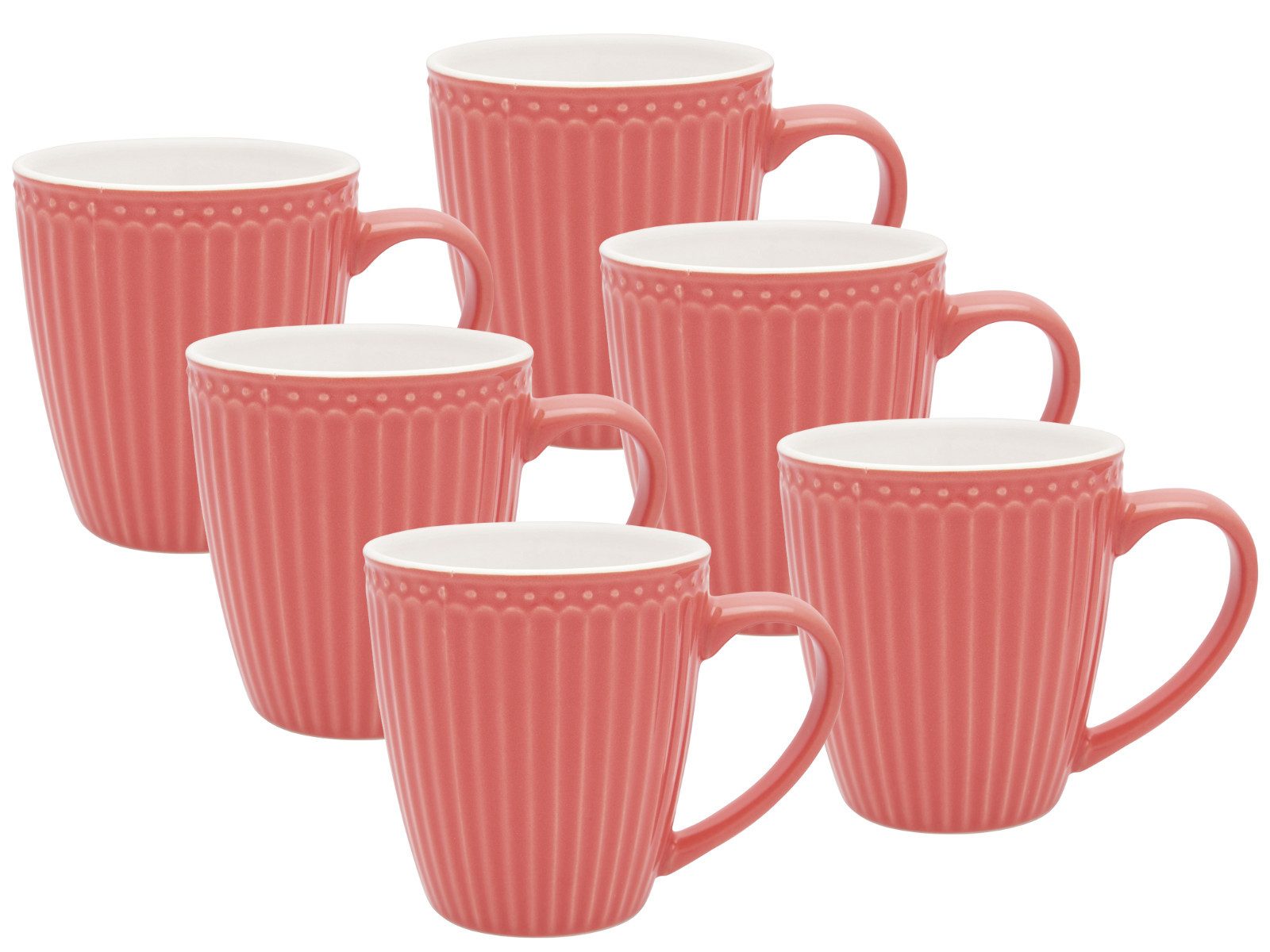 Greengate Kaffeeservice Alice Becher mit Henkel coral 0,4 l Set6, Steinzeug