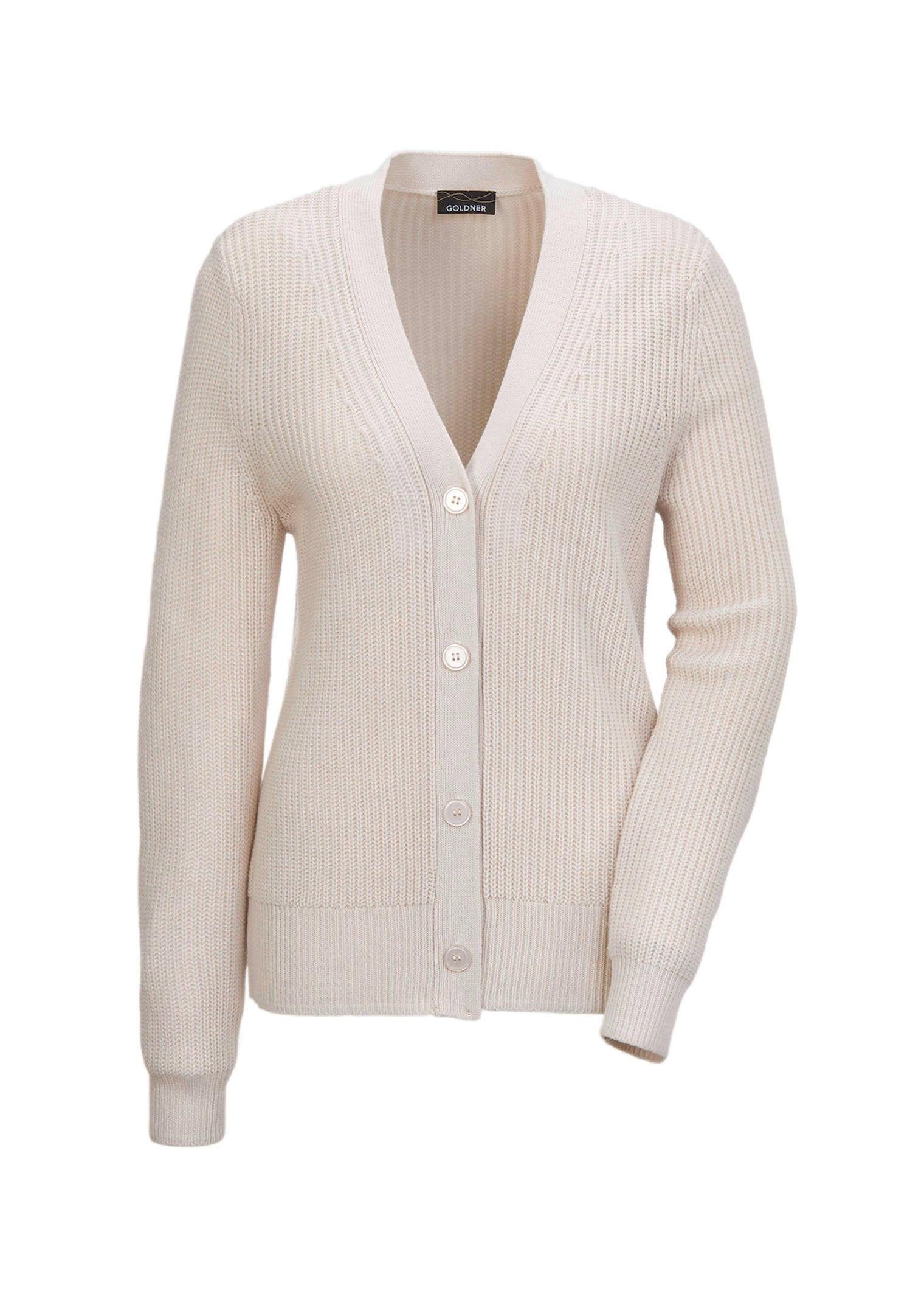 GOLDNER Strickjacke Elegante Strickjacke mit V-Ausschnitt Kurzjacke mit Rip günstig online kaufen