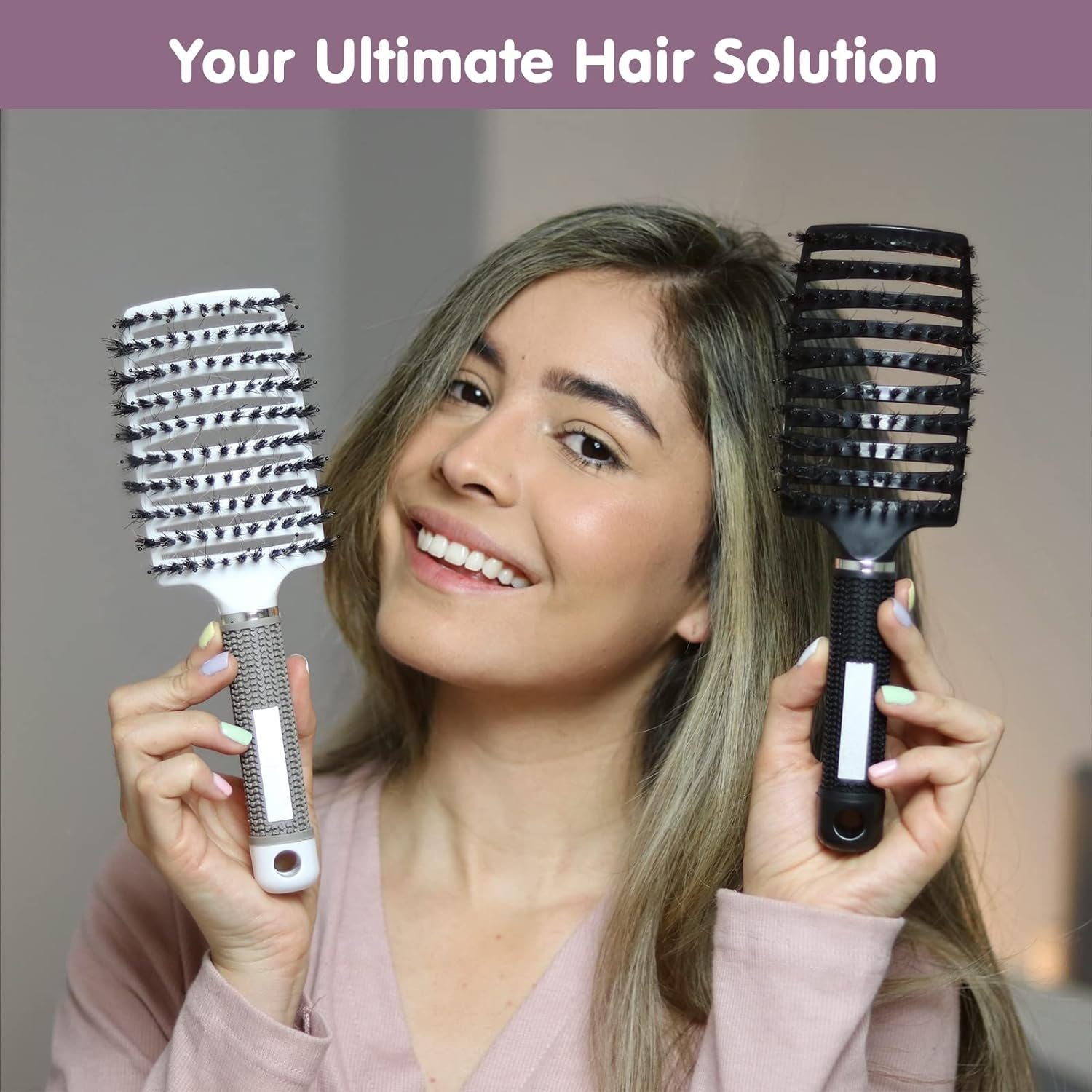 XDeer Haarbürsten-Set Entwirrbürste ohne Wildschweinborsten, Klammer Haar Haarbürste 4 und mit belüftete Ziepen Haarbürste mit schwarz+weiß 2x gebogene