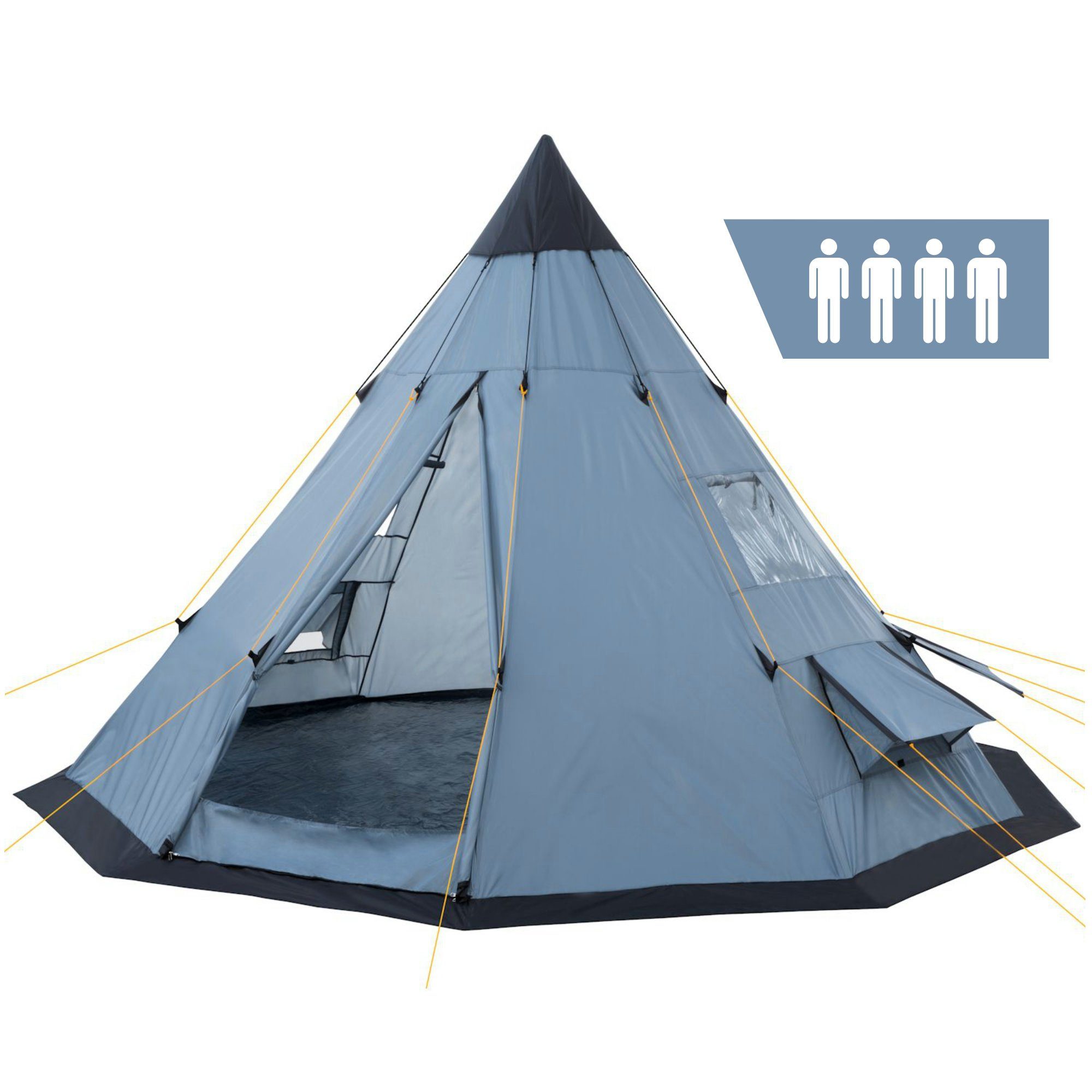 mm 3000 Tipi-Zelt Spirit Zelt Personen: 4 Tipi für Personen, 4 CampFeuer Wassersäule, Grau,