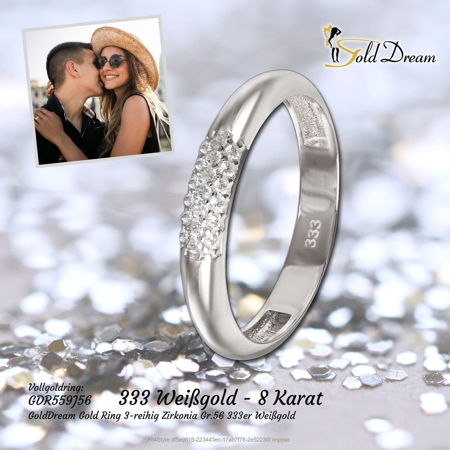 GoldDream Goldring GoldDream Gold Ring 3-reihig Zirkonia, Fingerring 333 Weißgold 8 Karat 3-reihig Zirkonia Damen Ringschmuck