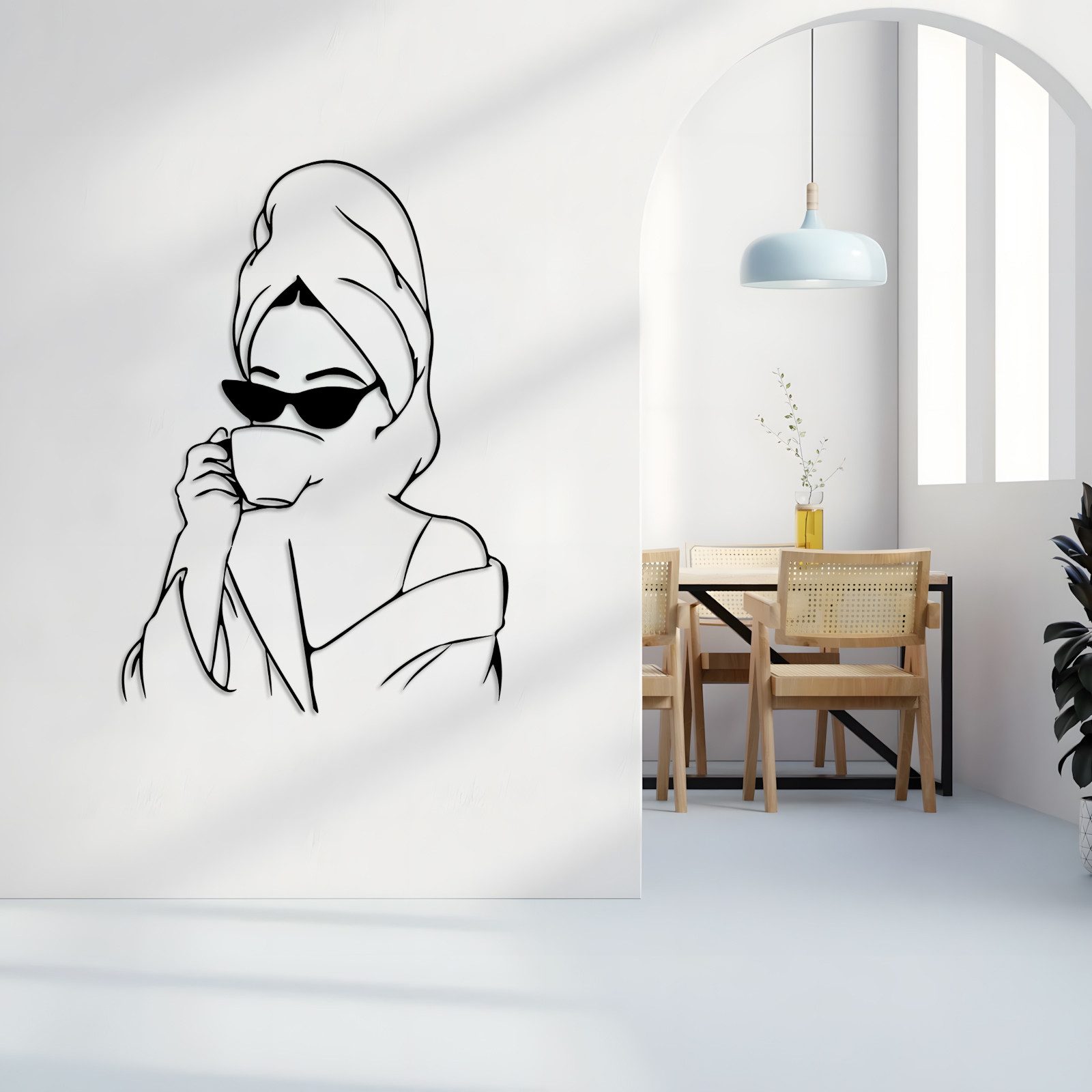 Jumpeak Wanddekoobjekt Wanddekoration “Bademantel für Damen”, Sonnenbrille, Kaffeetasse, Linien, Metall, 4 Farben, 3Größen, Wanddekoration für das Wohnzimmer,Trendig
